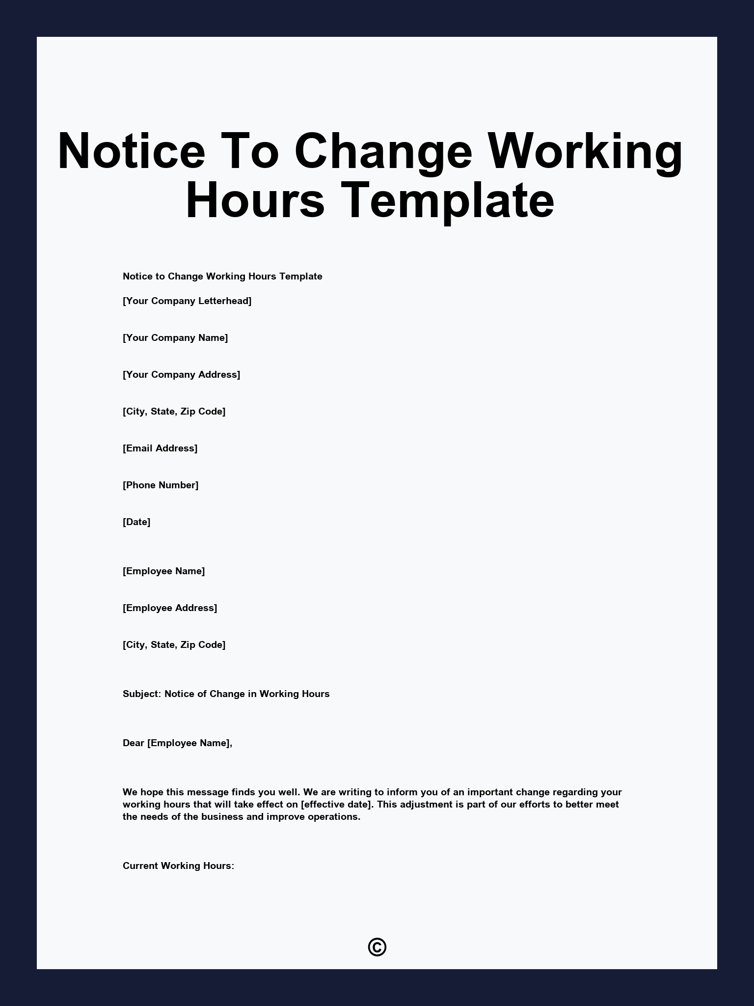 Notice To Change Working Hours Template