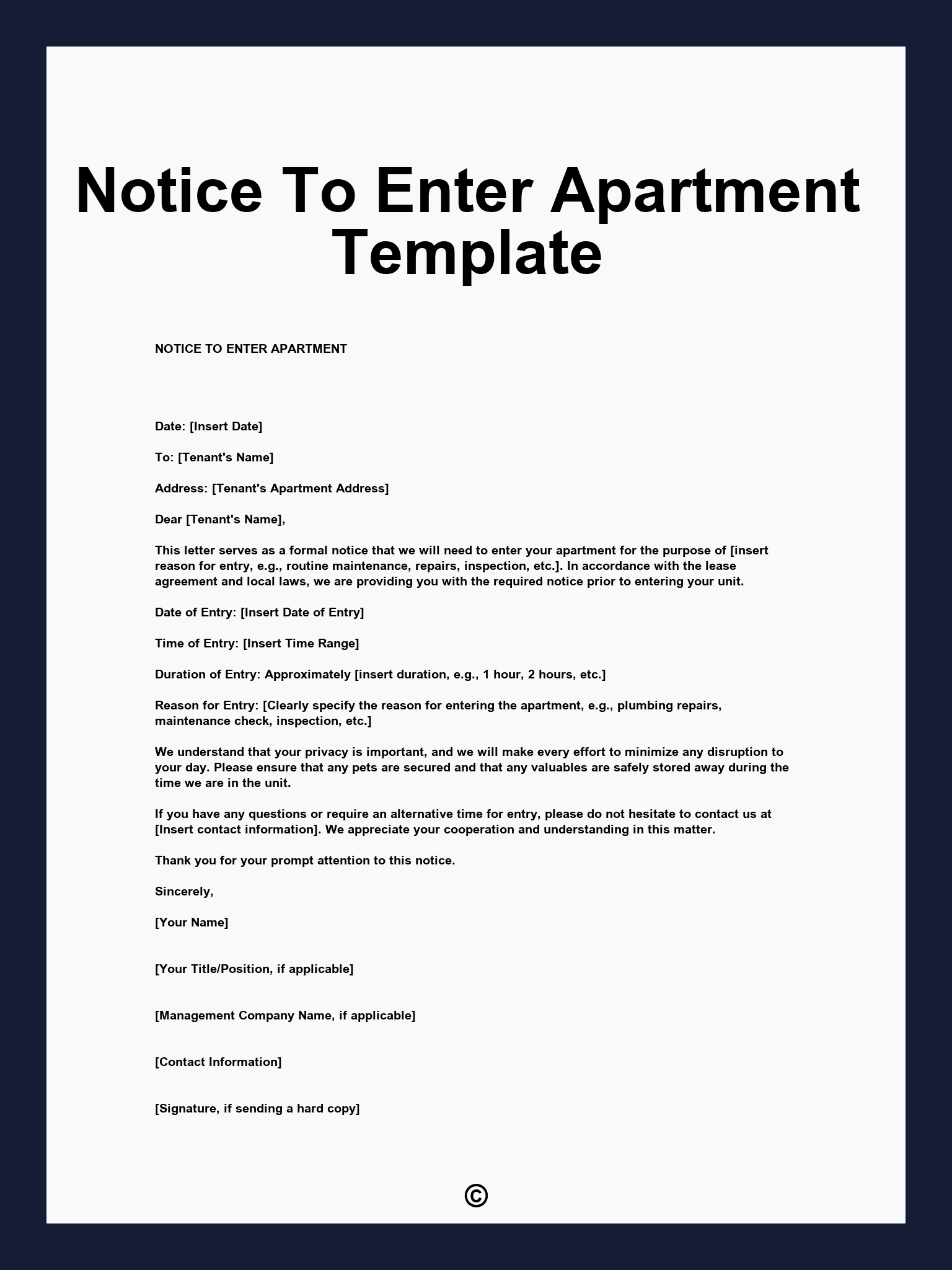 Notice To Enter Apartment Template