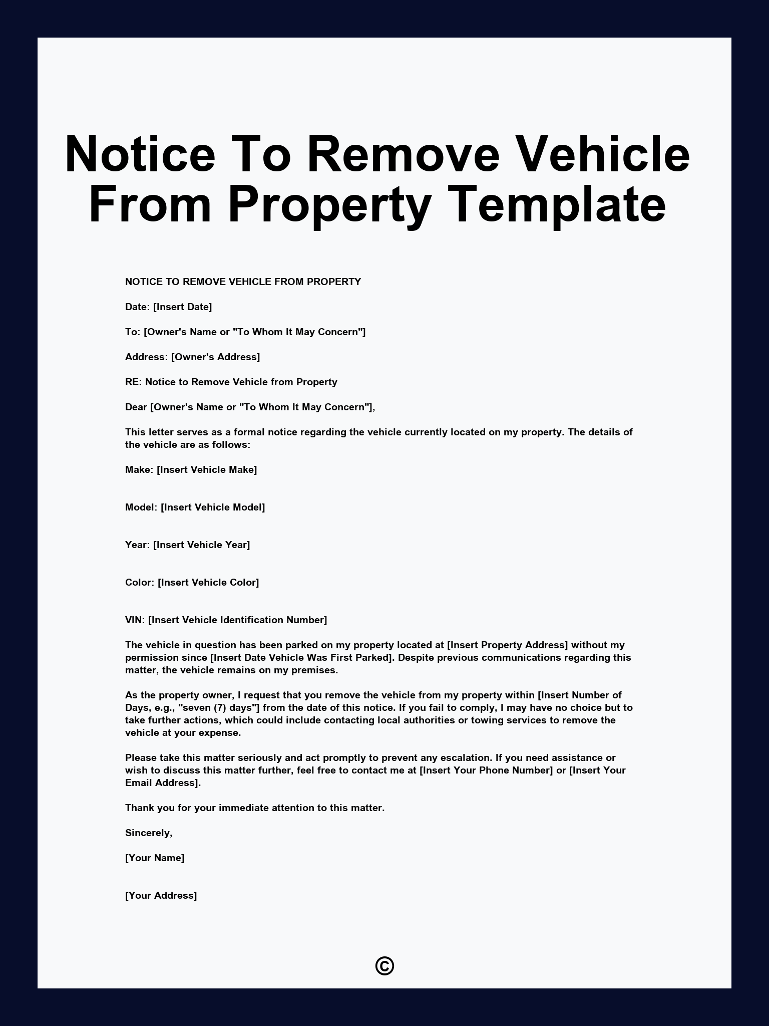 Notice To Remove Vehicle From Property Template