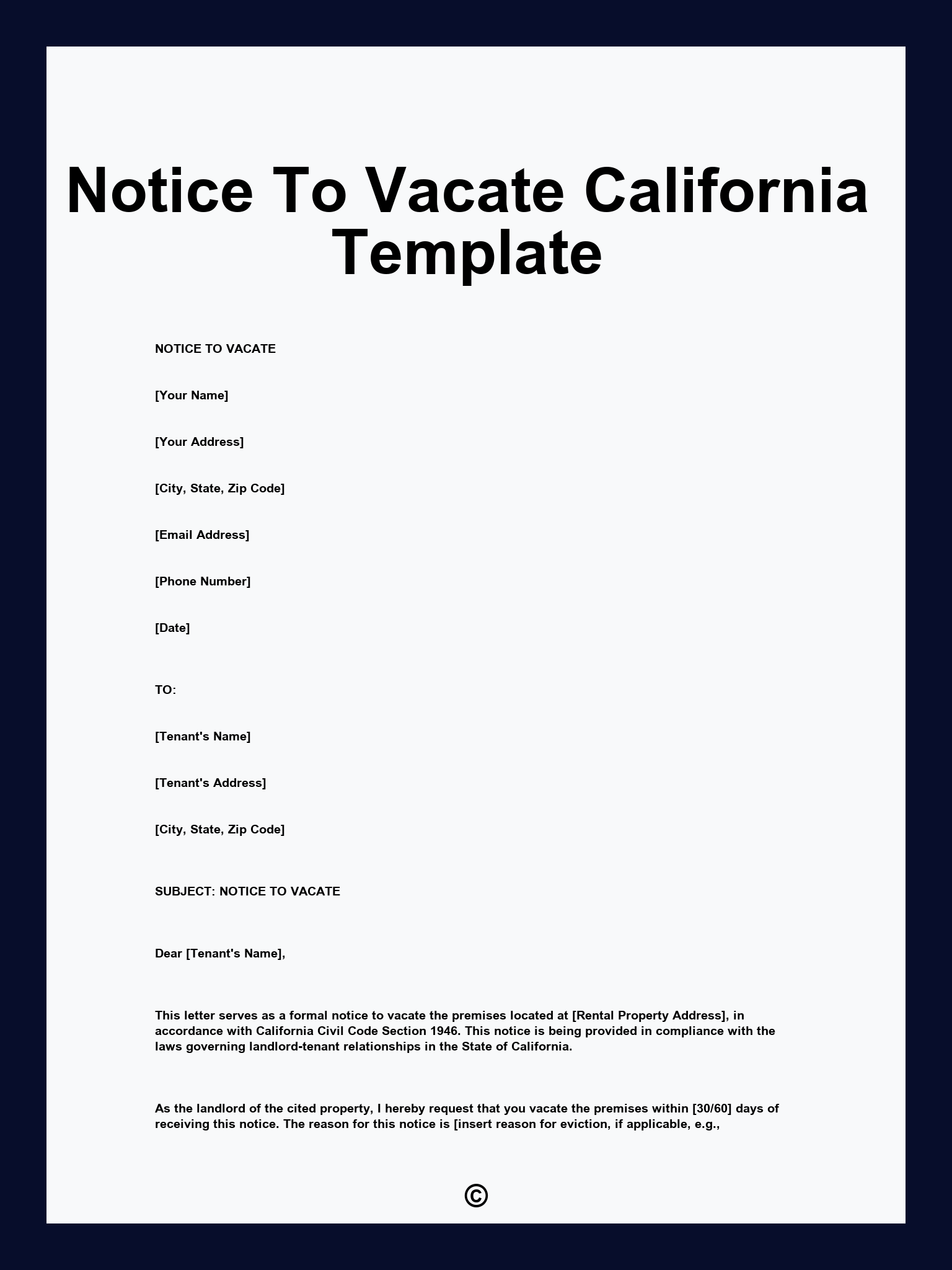 Notice To Vacate California Template