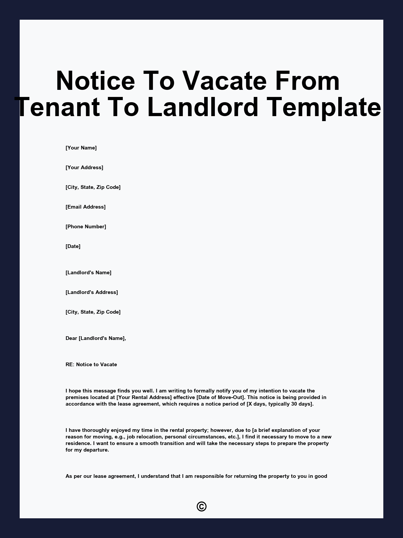 Notice To Vacate From Tenant To Landlord Template