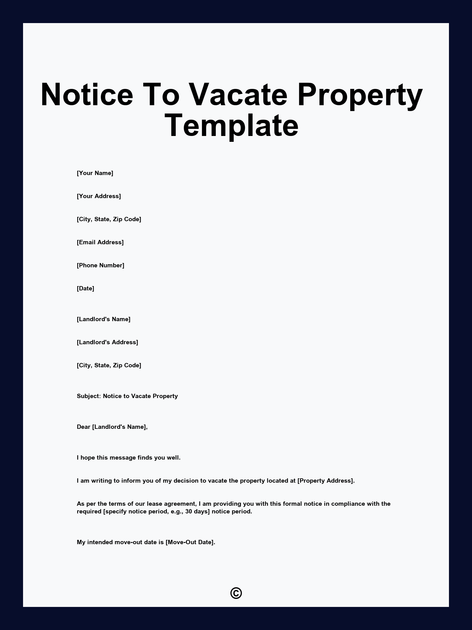 Notice To Vacate Property Template