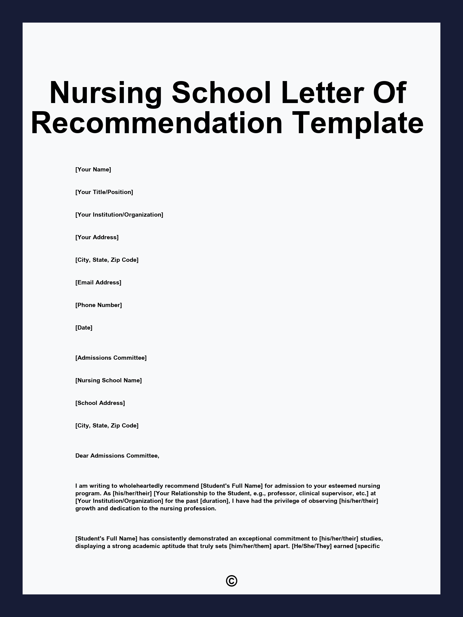 Nursing School Letter Of Recommendation Template