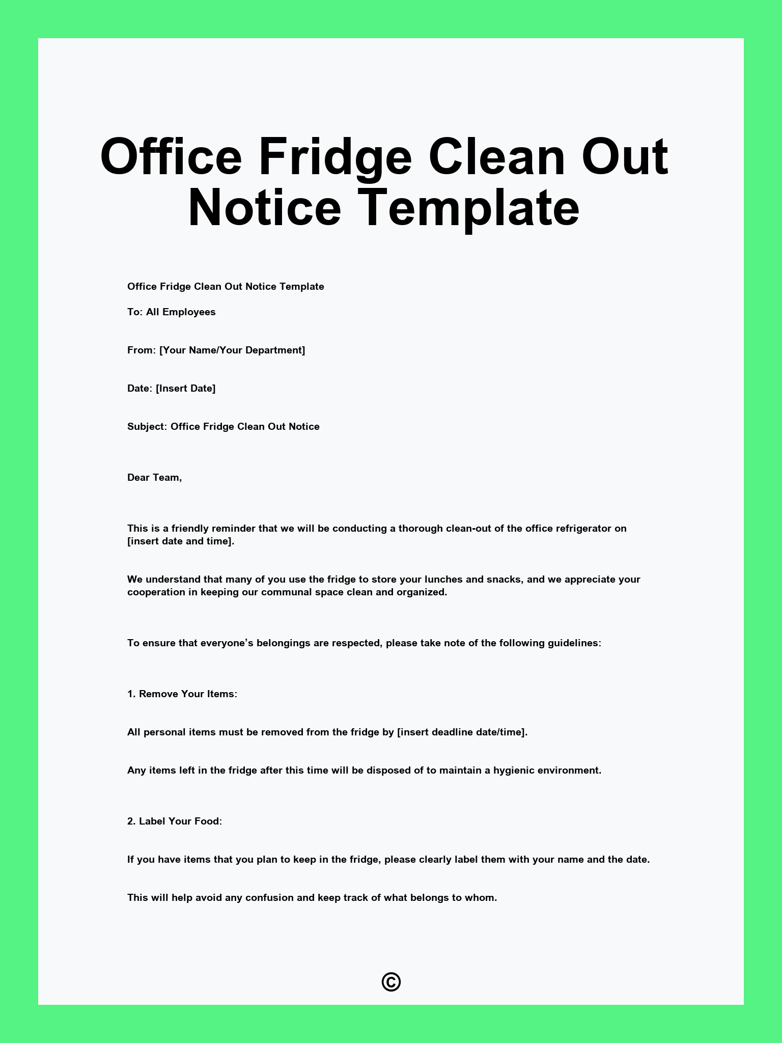 Office Fridge Clean Out Notice Template