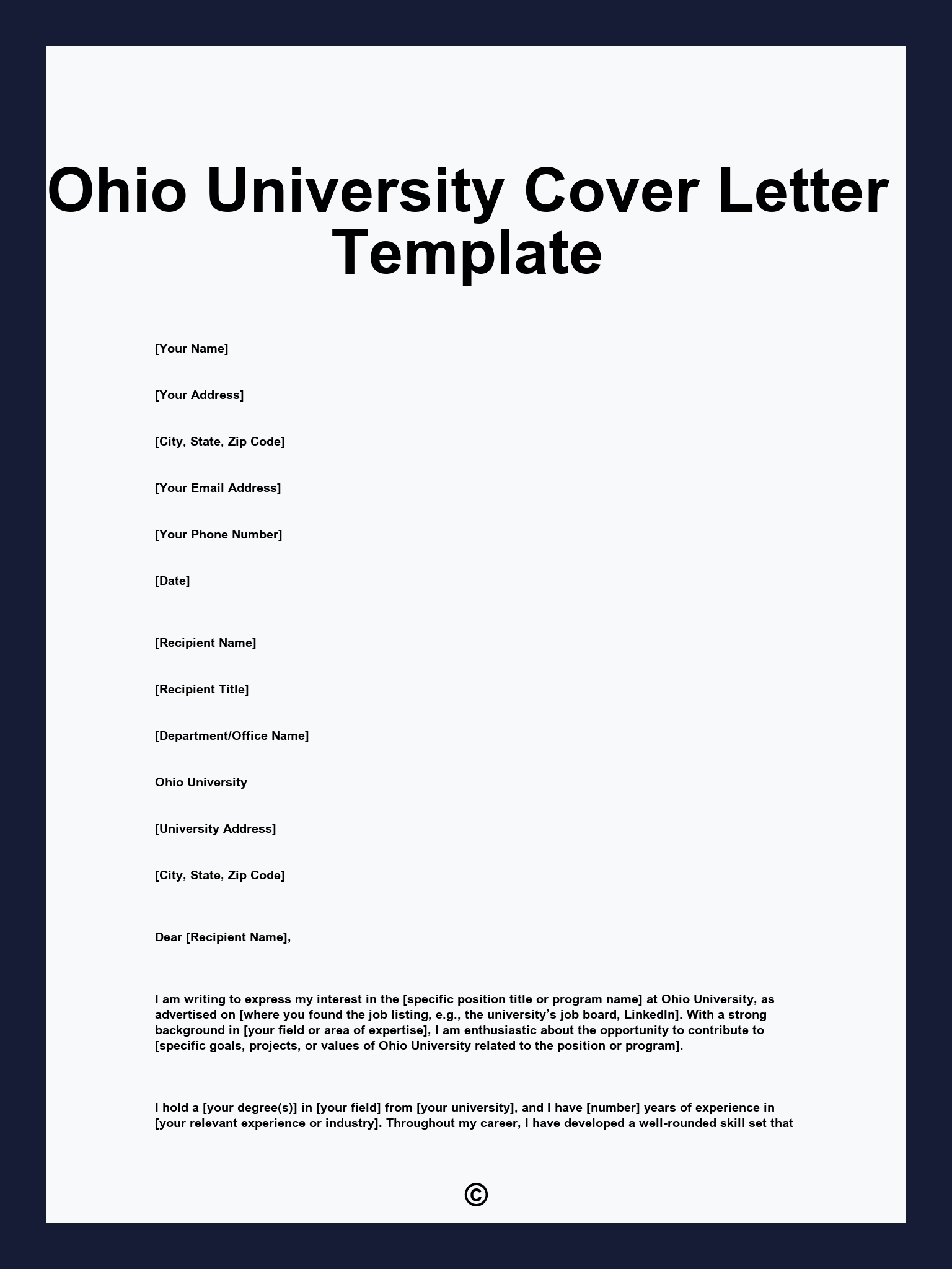 Ohio University Cover Letter Template