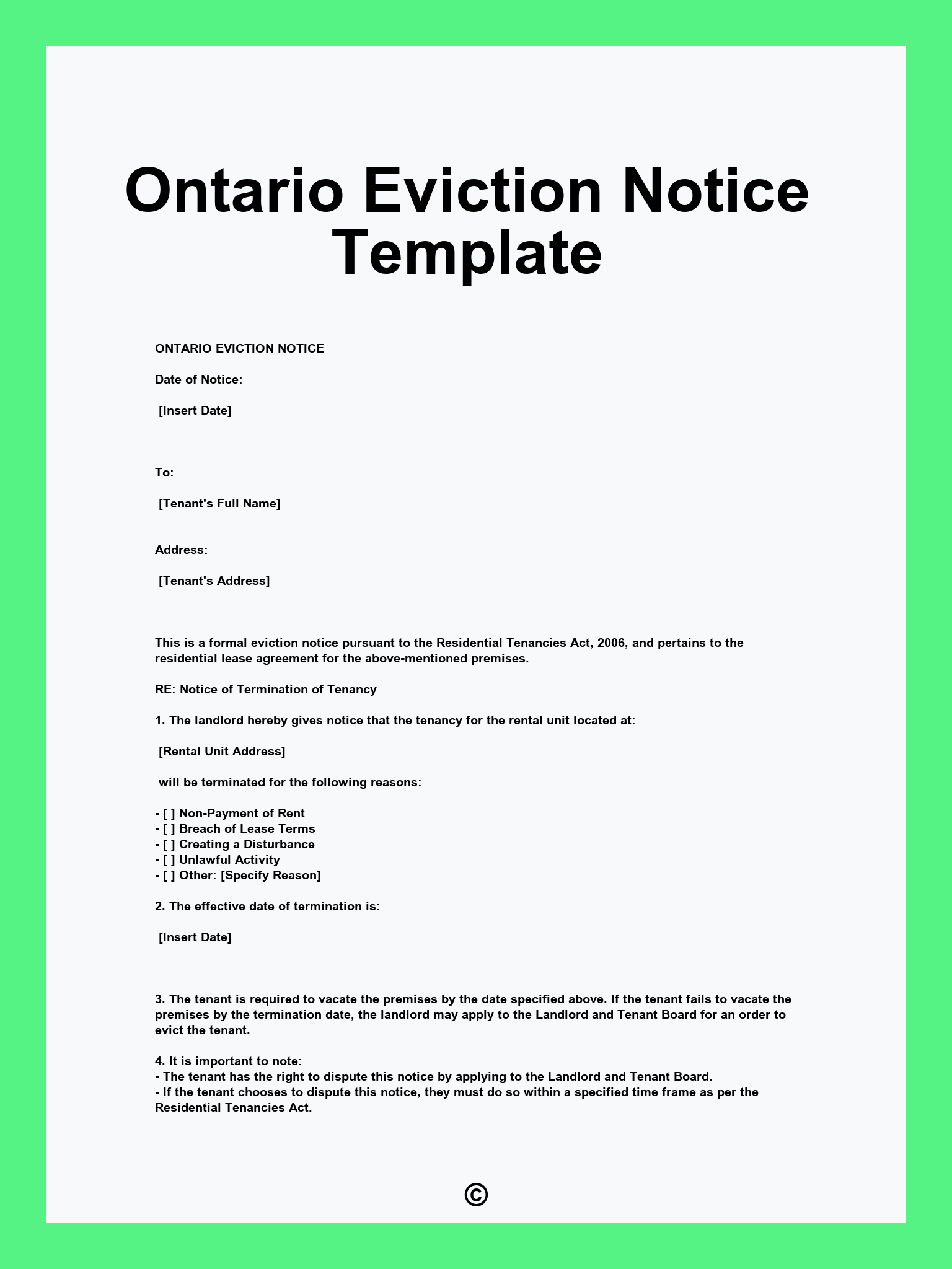 Ontario Eviction Notice Template