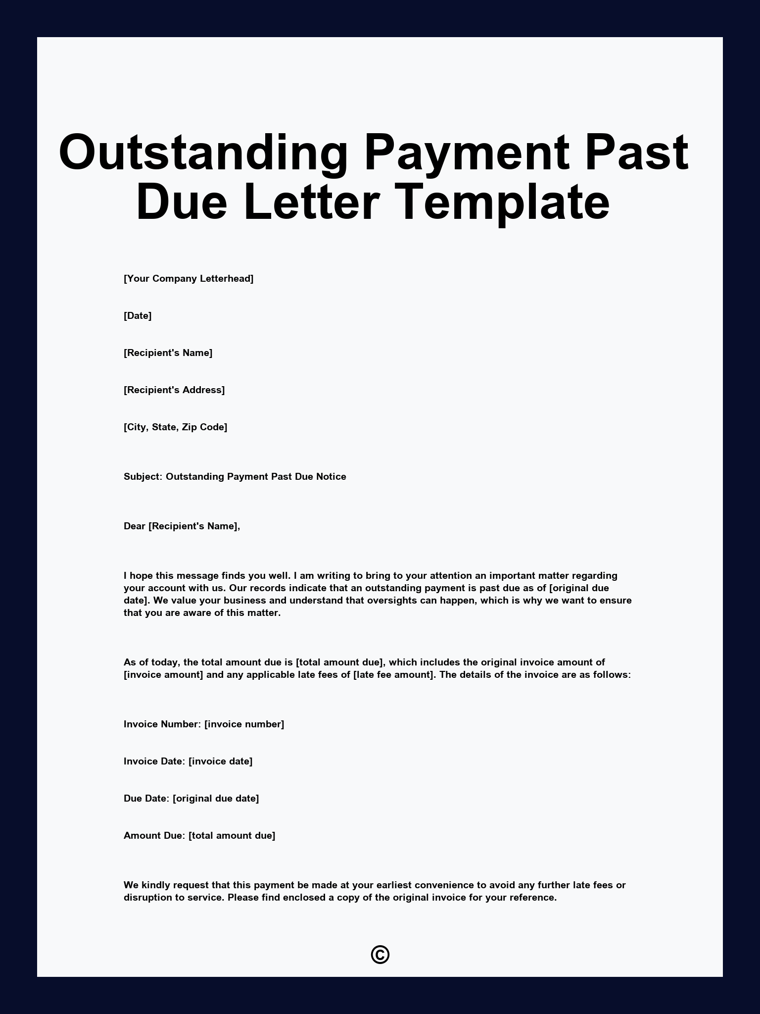 Outstanding Payment Past Due Letter Template