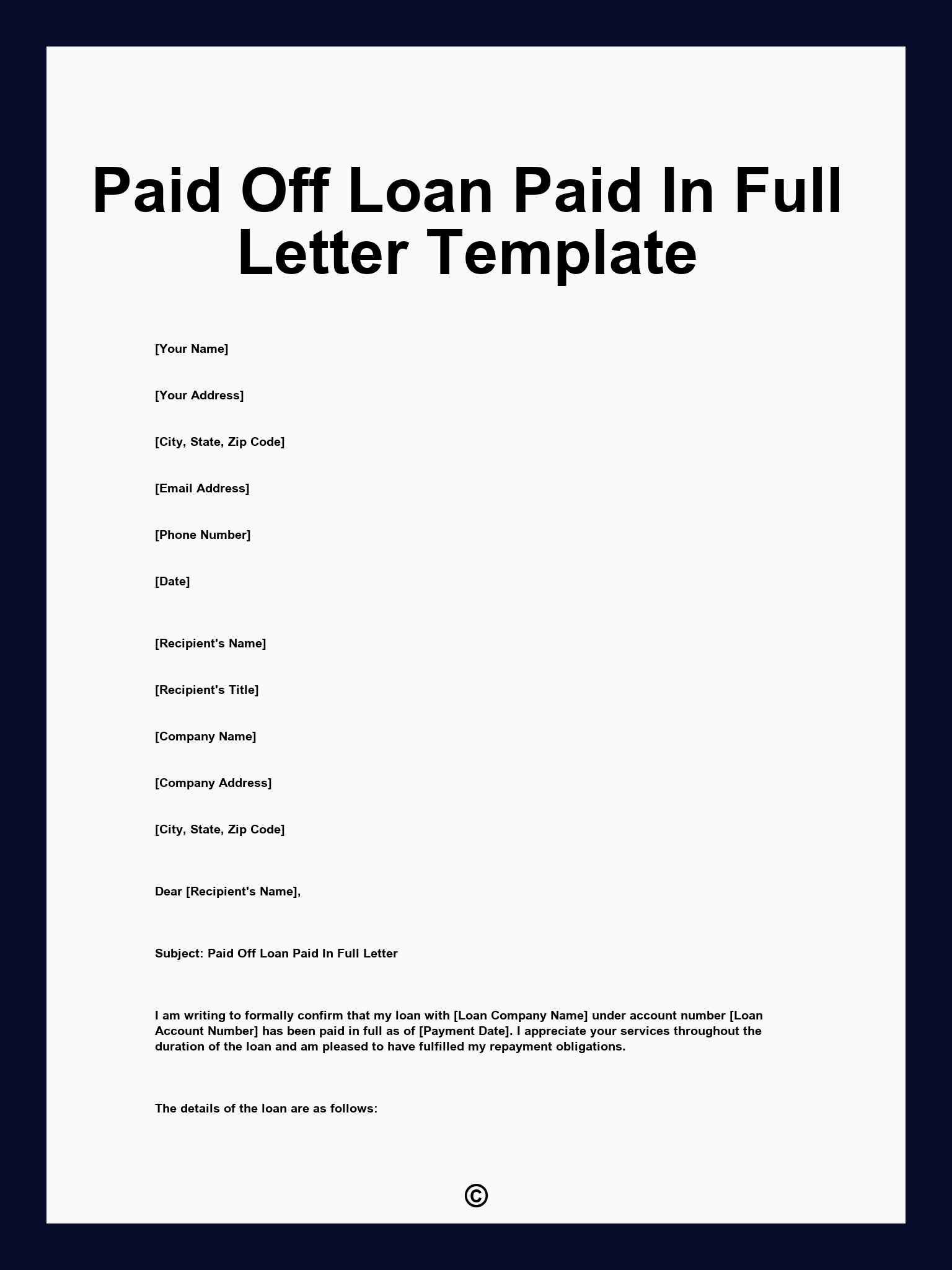 Paid Off Loan Paid In Full Letter Template