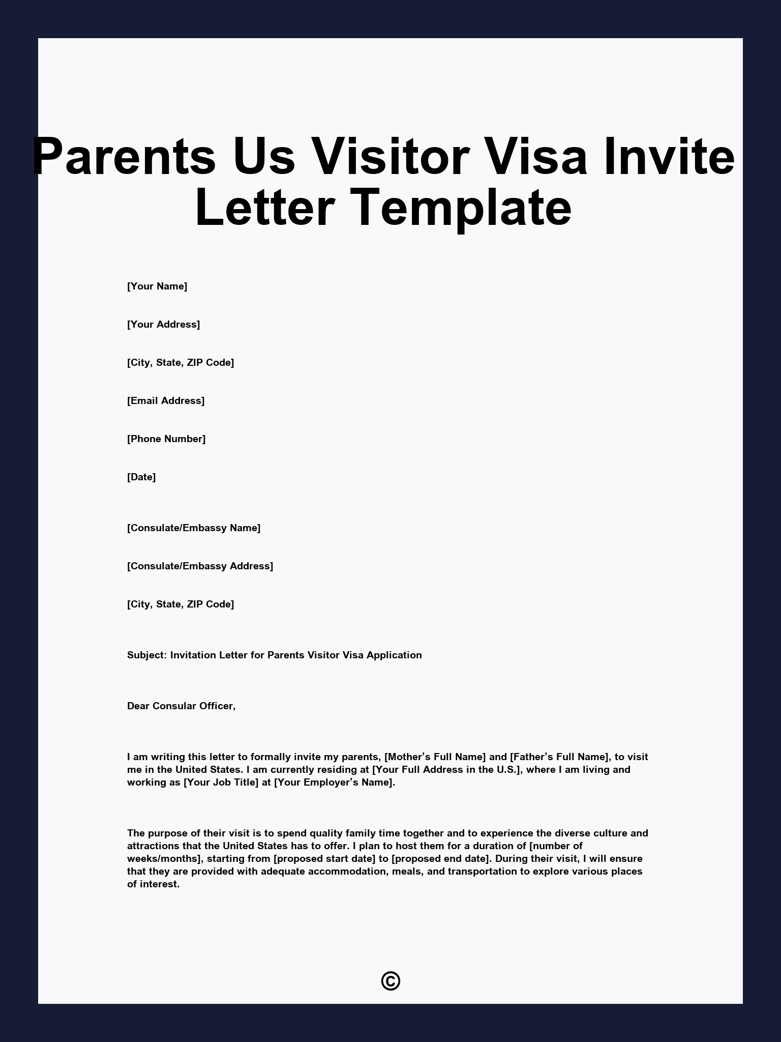 Parents Us Visitor Visa Invite Letter Template