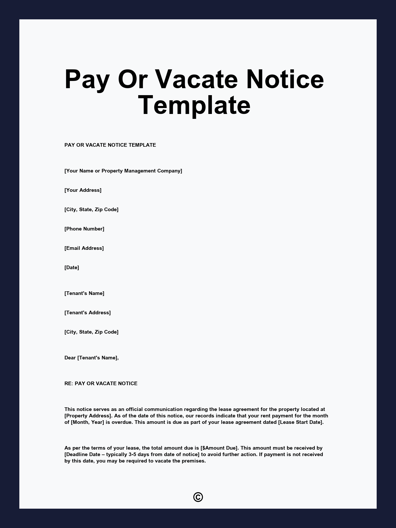Pay Or Vacate Notice Template