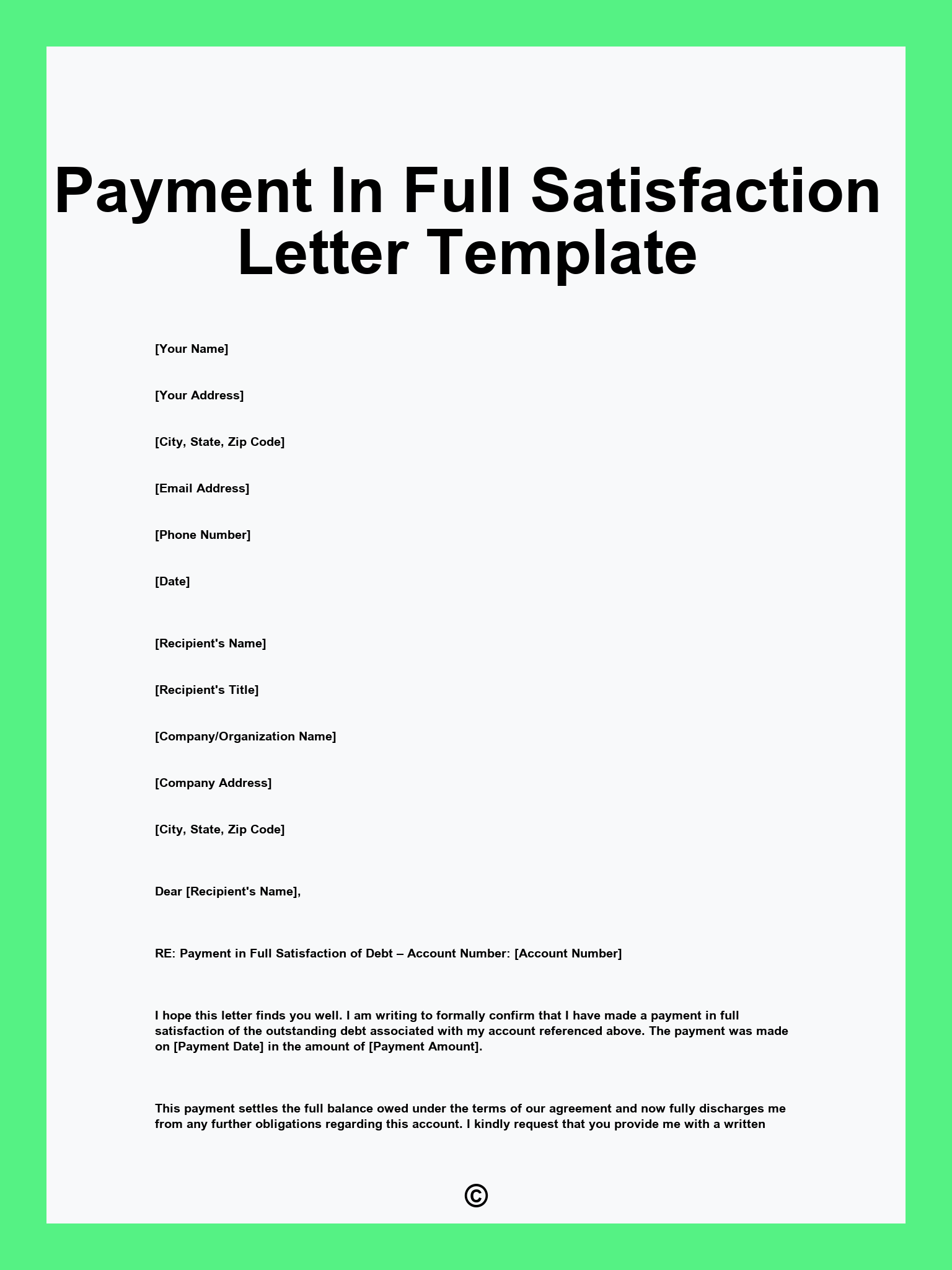 Payment In Full Satisfaction Letter Template