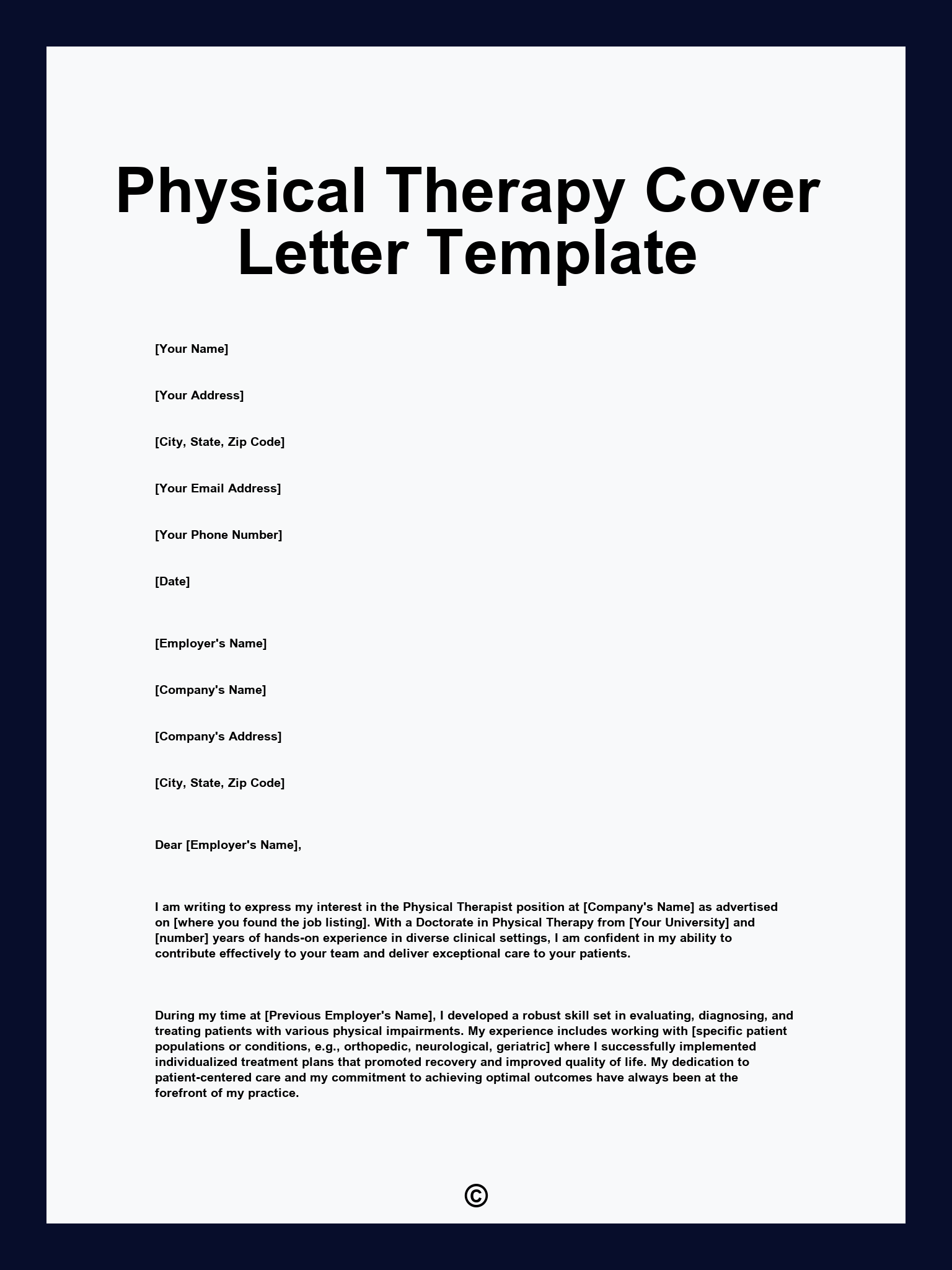 Physical Therapy Cover Letter Template