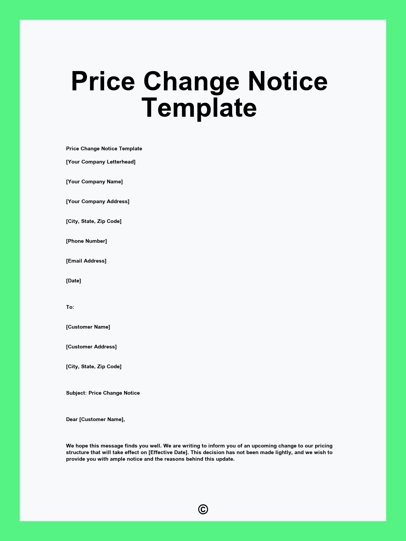 Price Change Notice Template