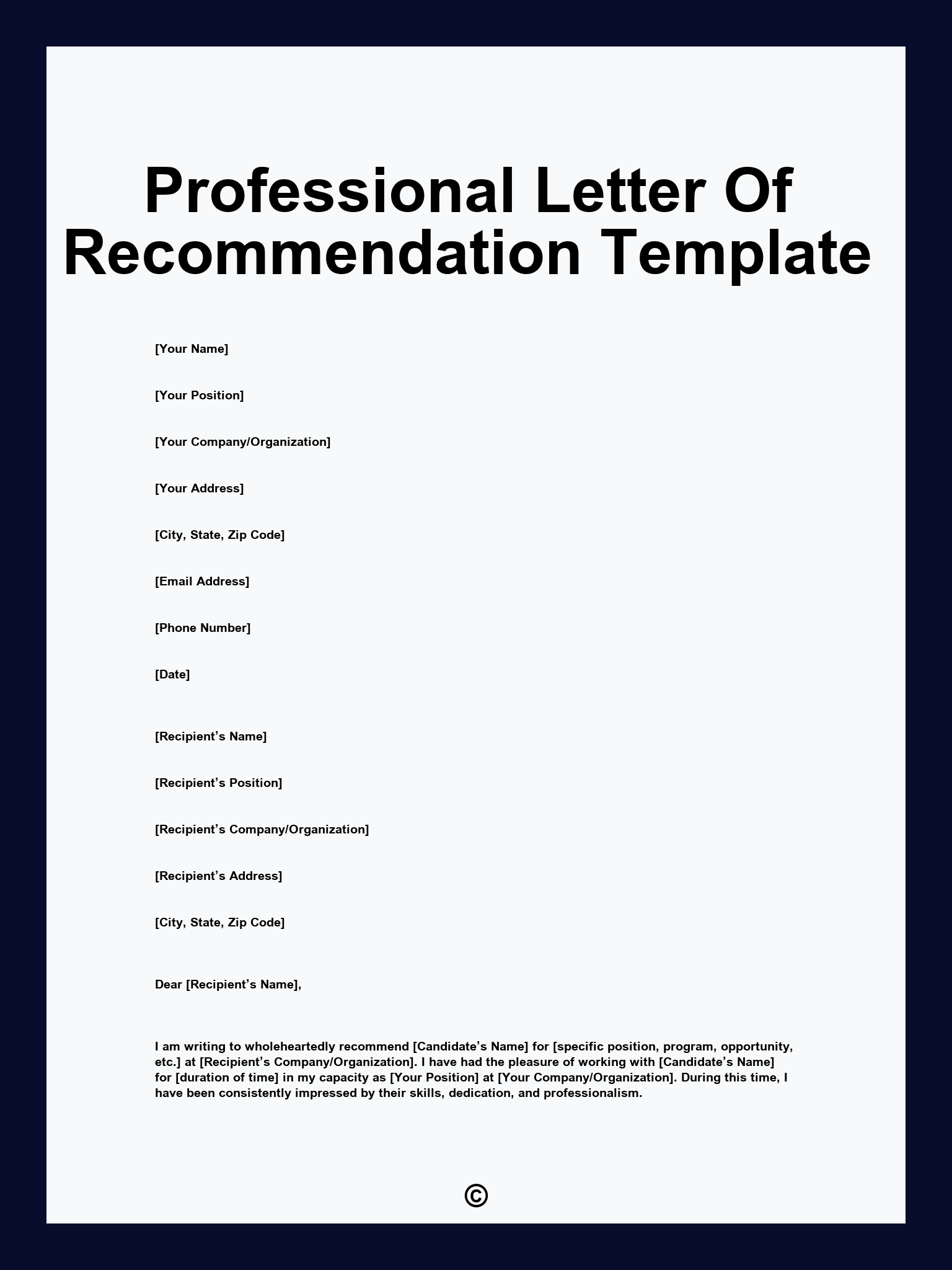 Professional Letter Of Recommendation Template