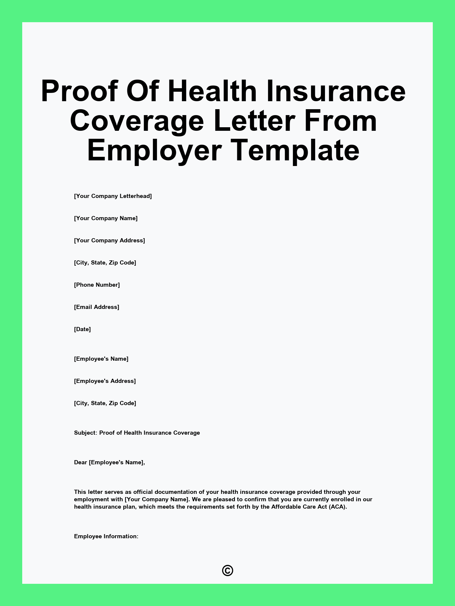 Proof Of Health Insurance Coverage Letter From Employer Template