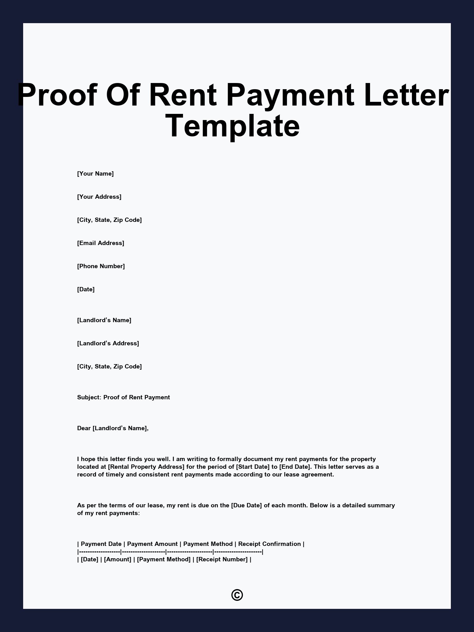 Proof Of Rent Payment Letter Template