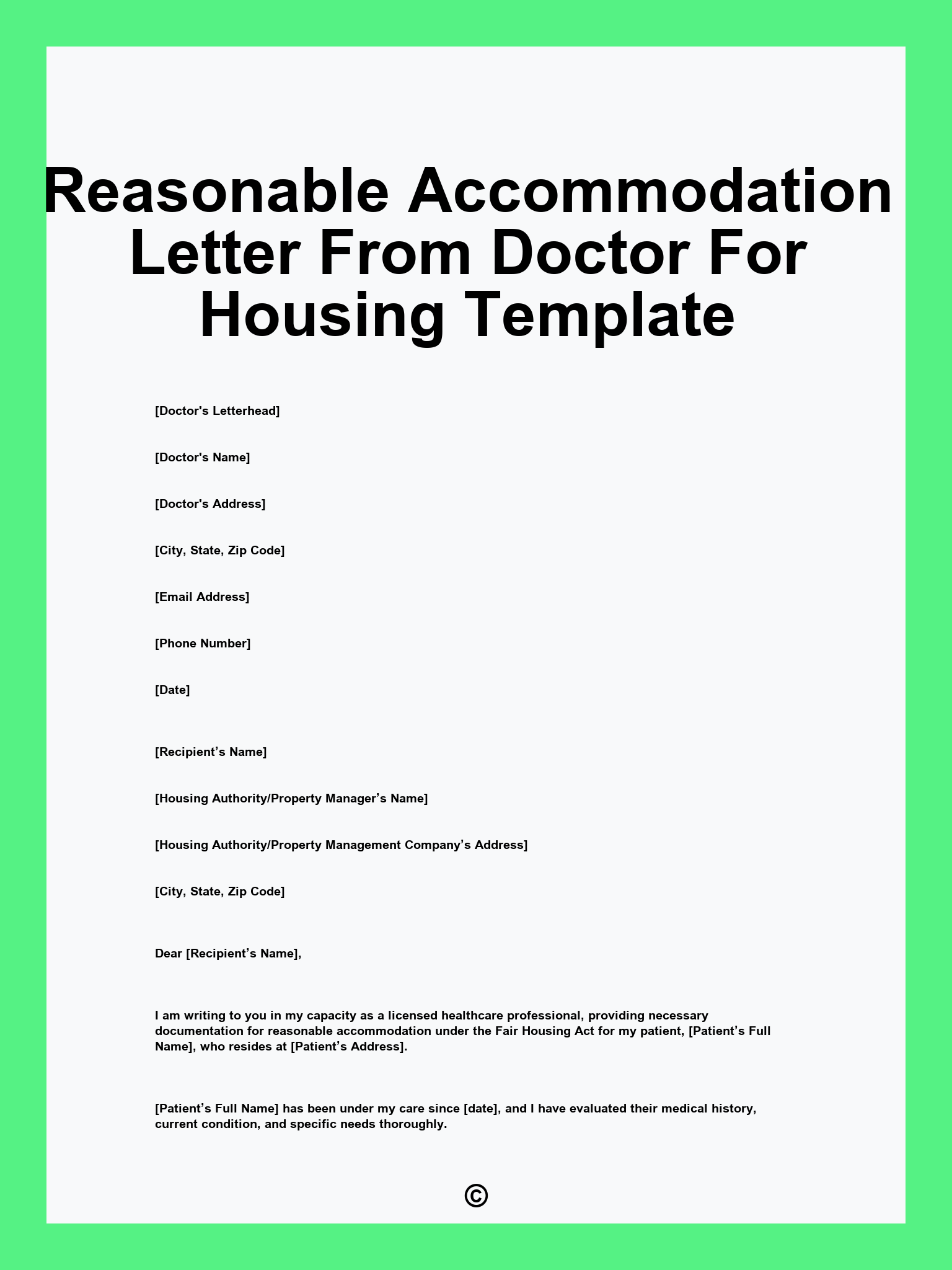 Reasonable Accommodation Letter From Doctor For Housing Template