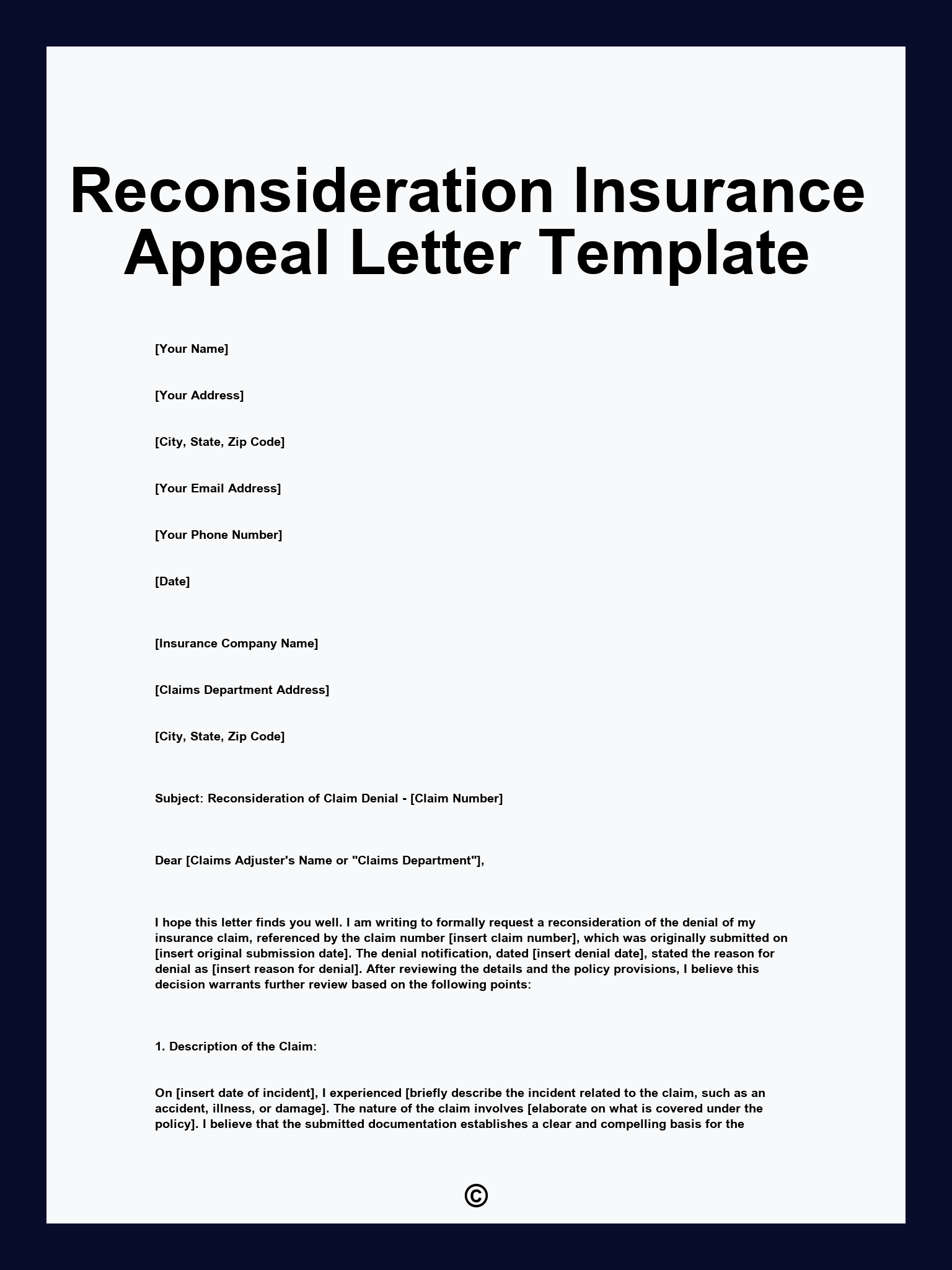 Reconsideration Insurance Appeal Letter Template