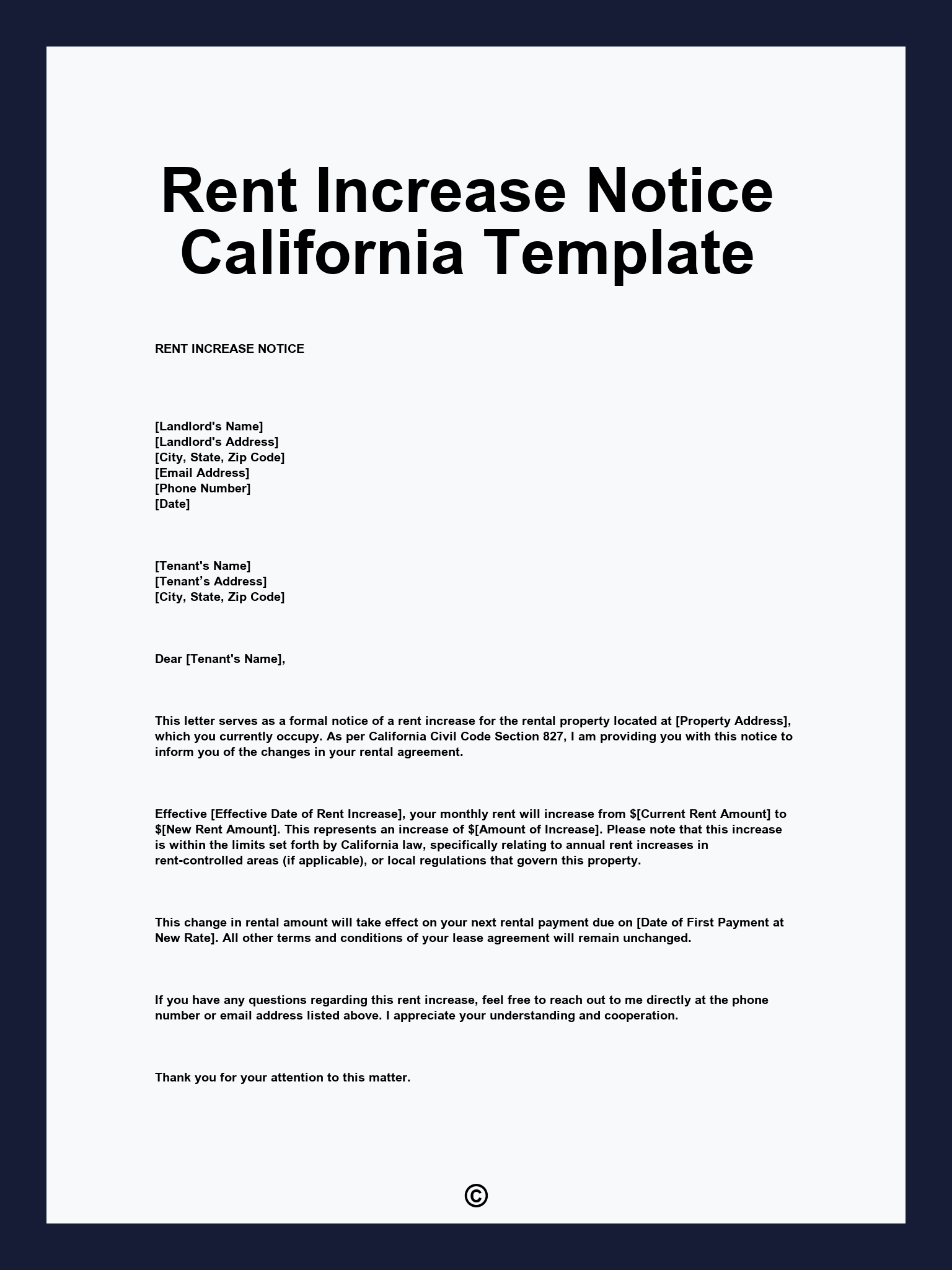 Rent Increase Notice California Template