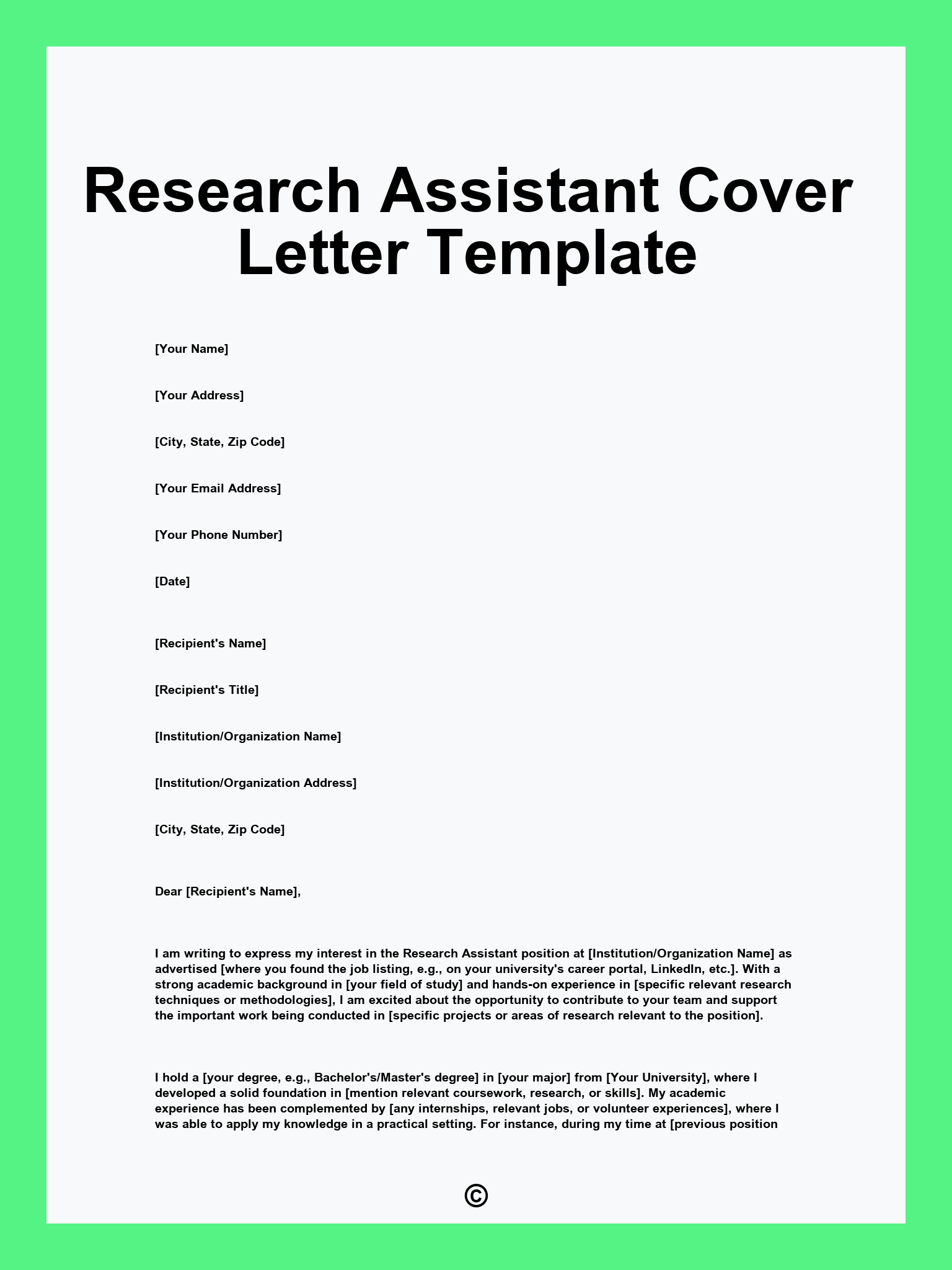 Research Assistant Cover Letter Template