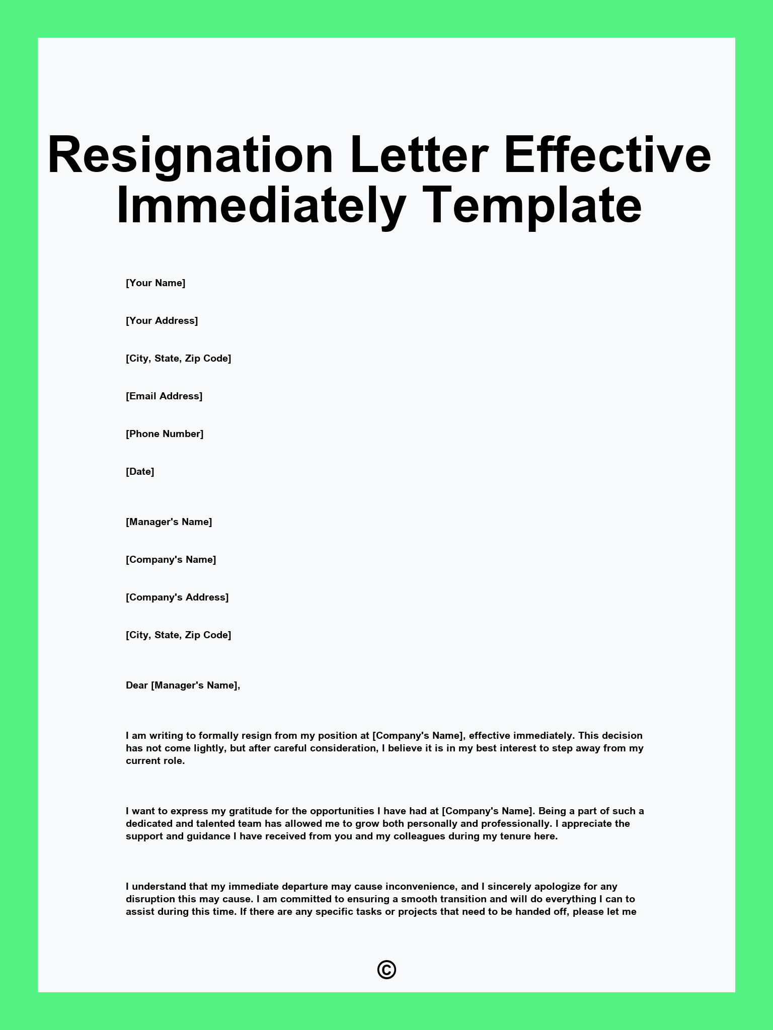 Resignation Letter Effective Immediately Template
