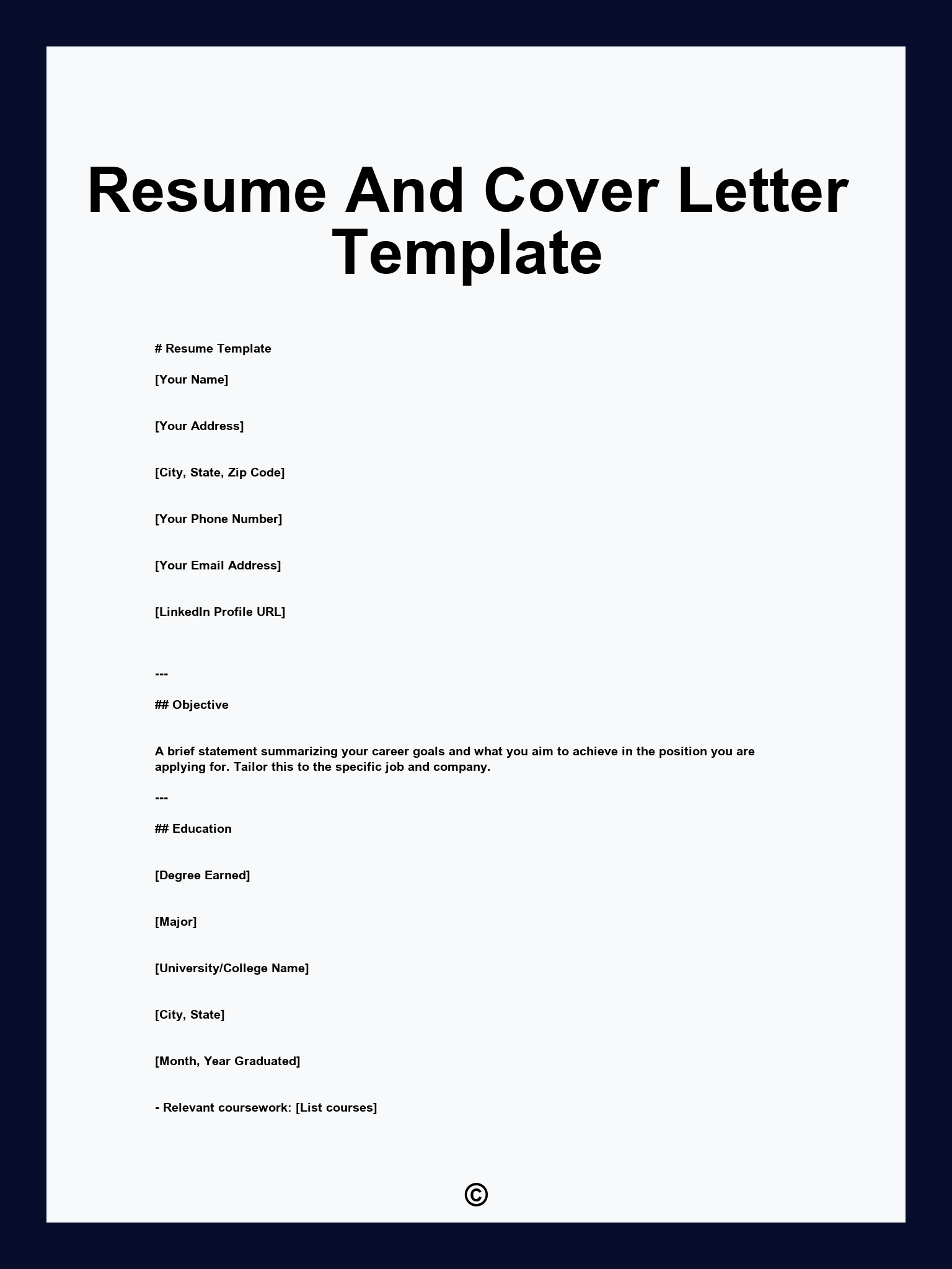 Resume And Cover Letter Template