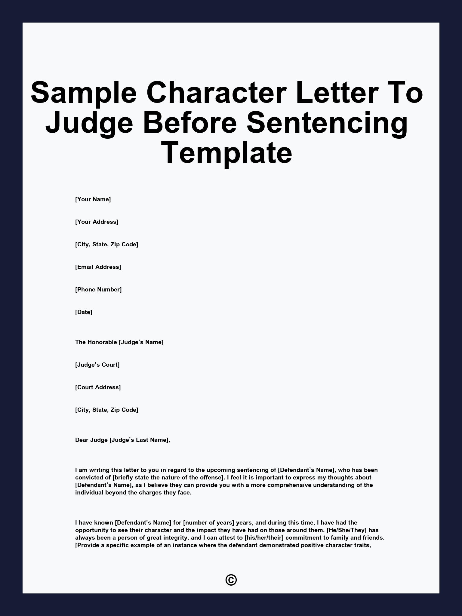 Sample Character Letter To Judge Before Sentencing Template