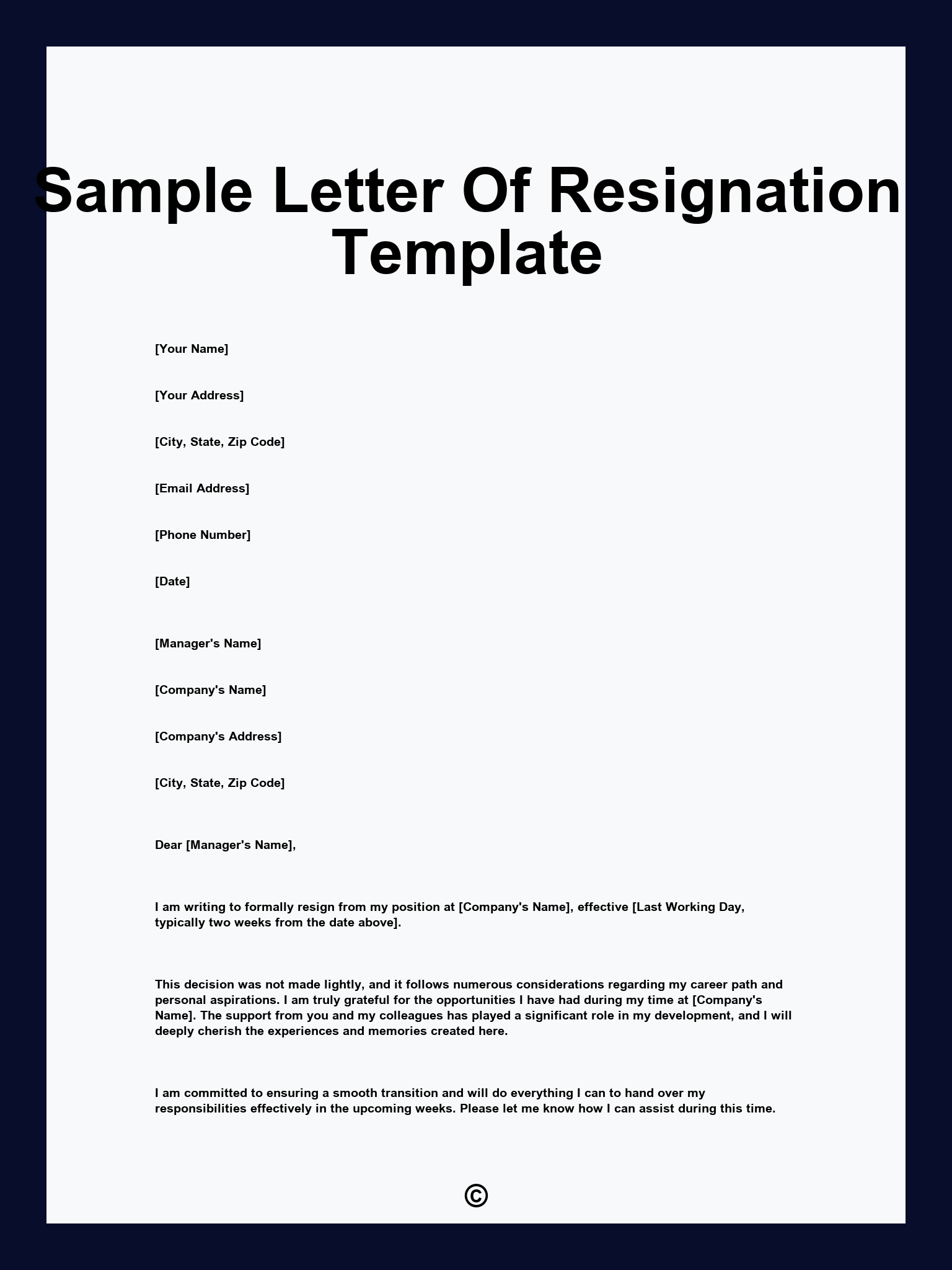 Sample Letter Of Resignation Template