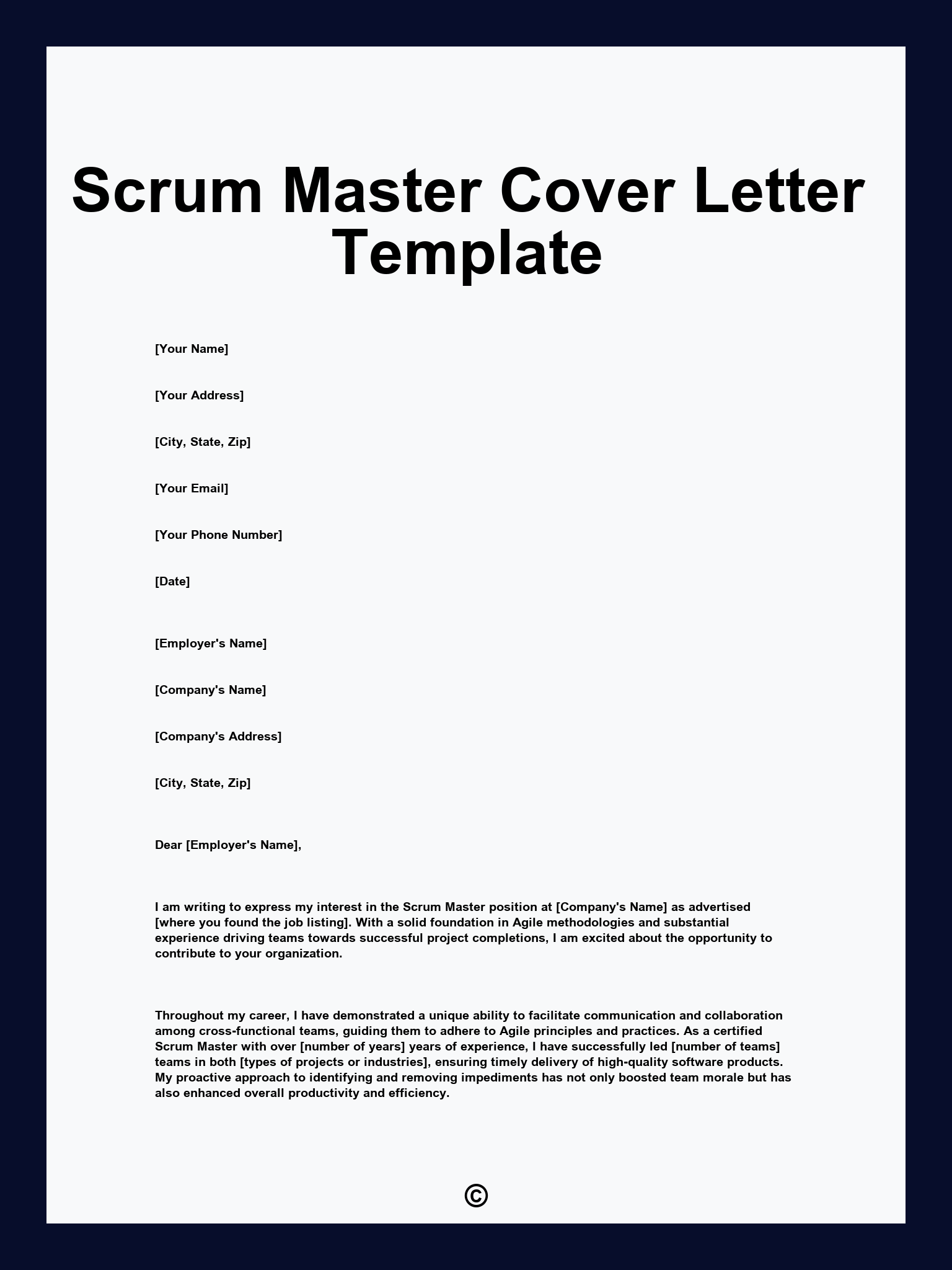 Scrum Master Cover Letter Template