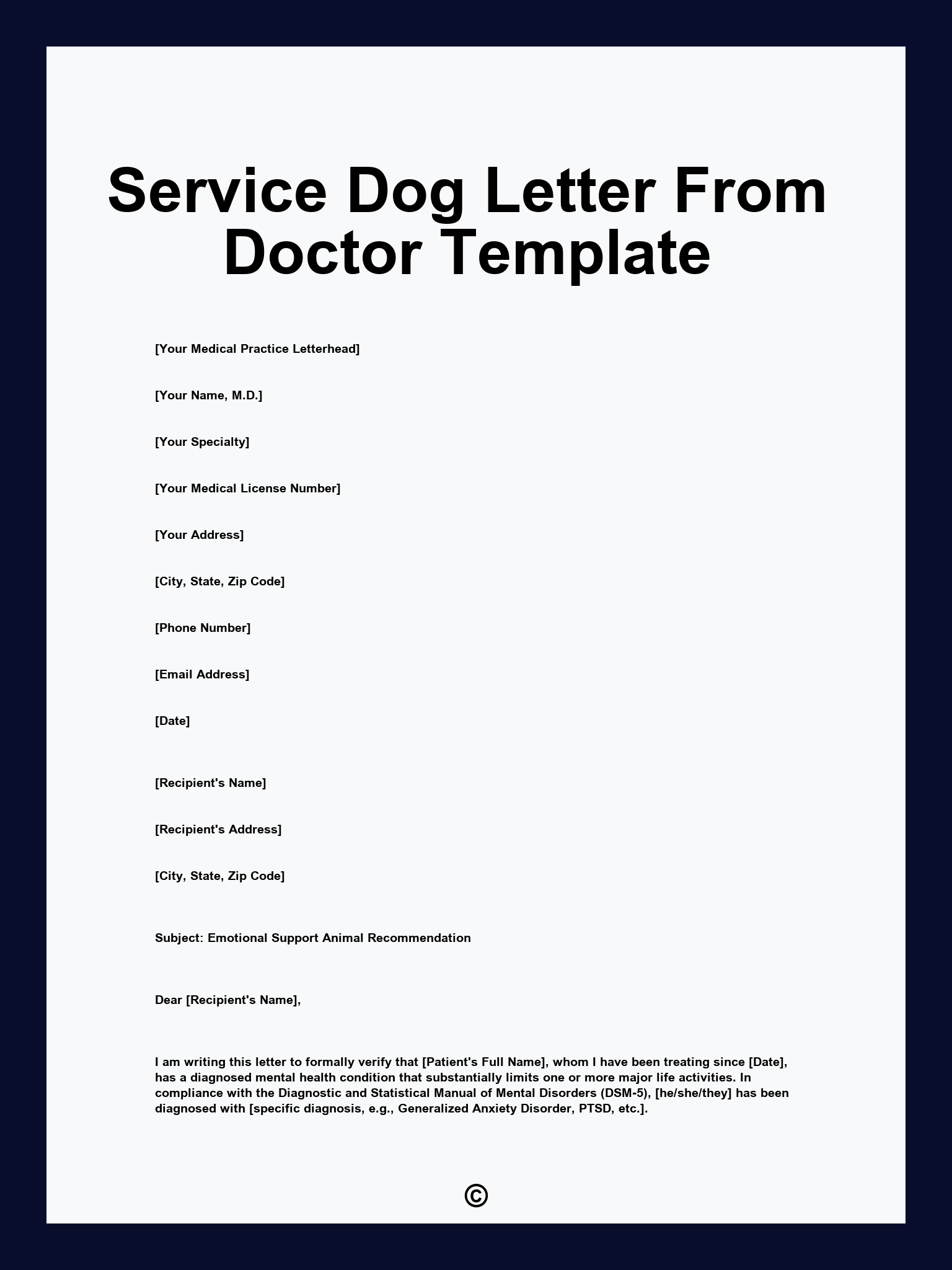 Service Dog Letter From Doctor Template