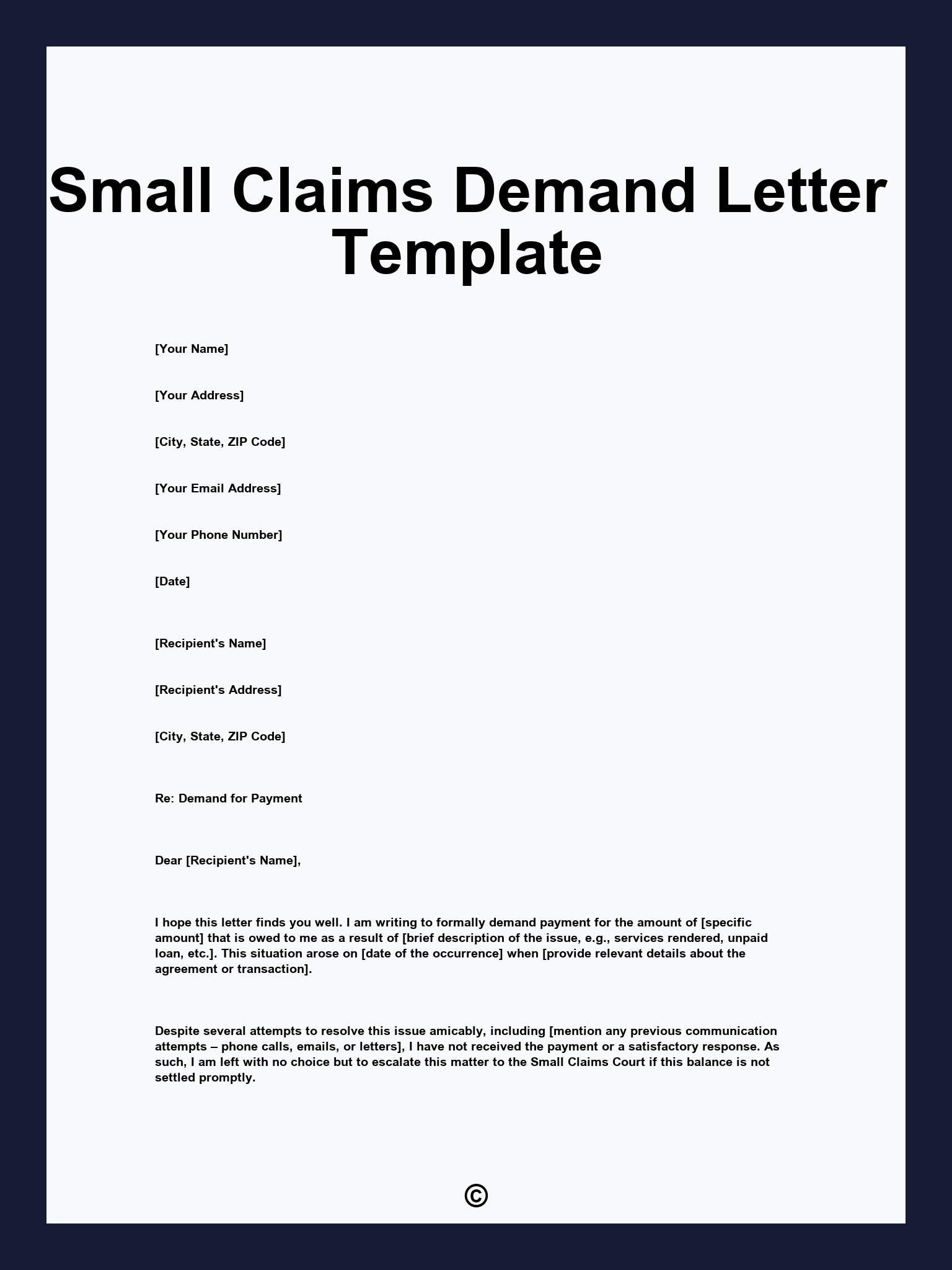 Small Claims Demand Letter Template