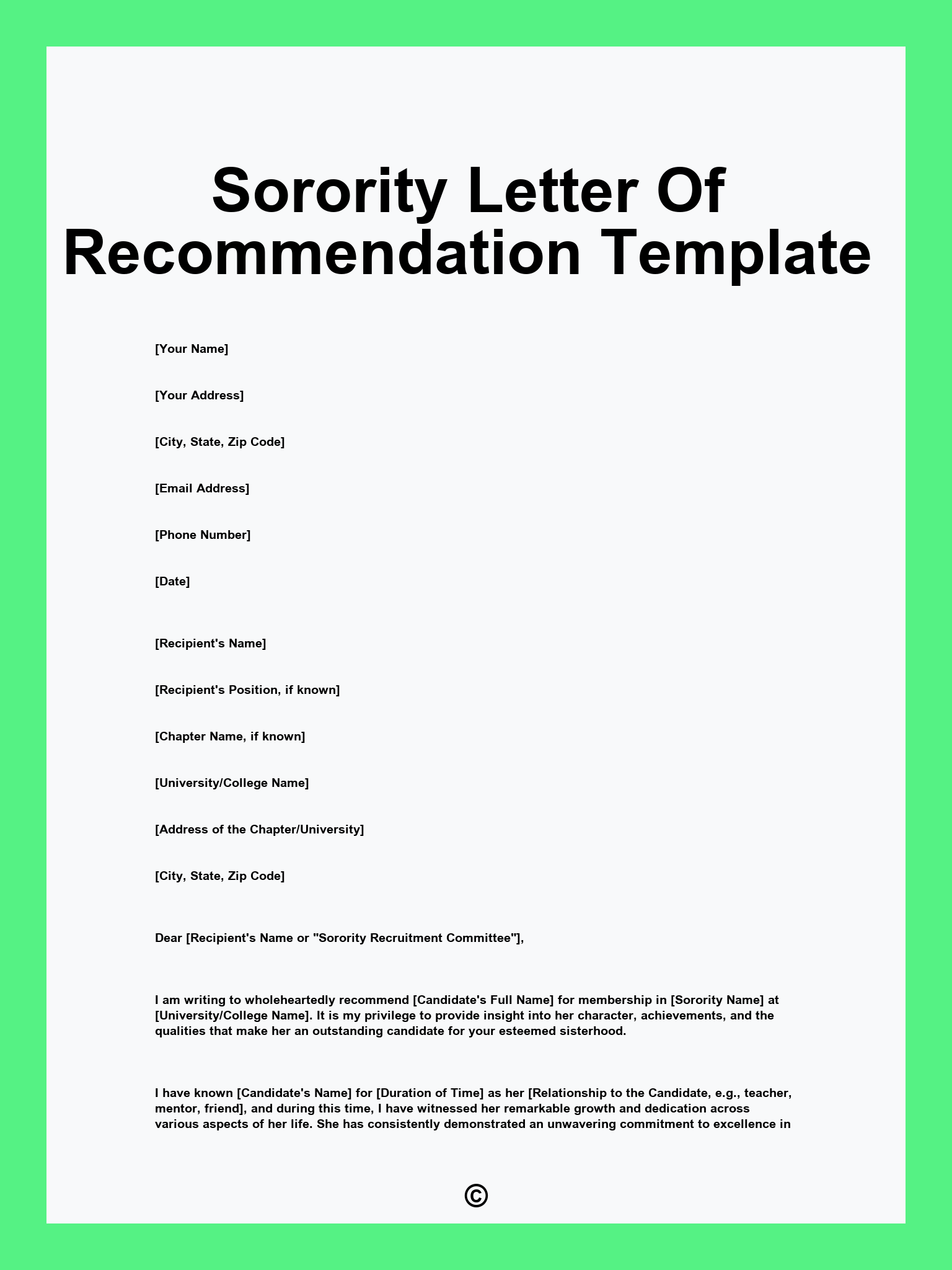 Sorority Letter Of Recommendation Template