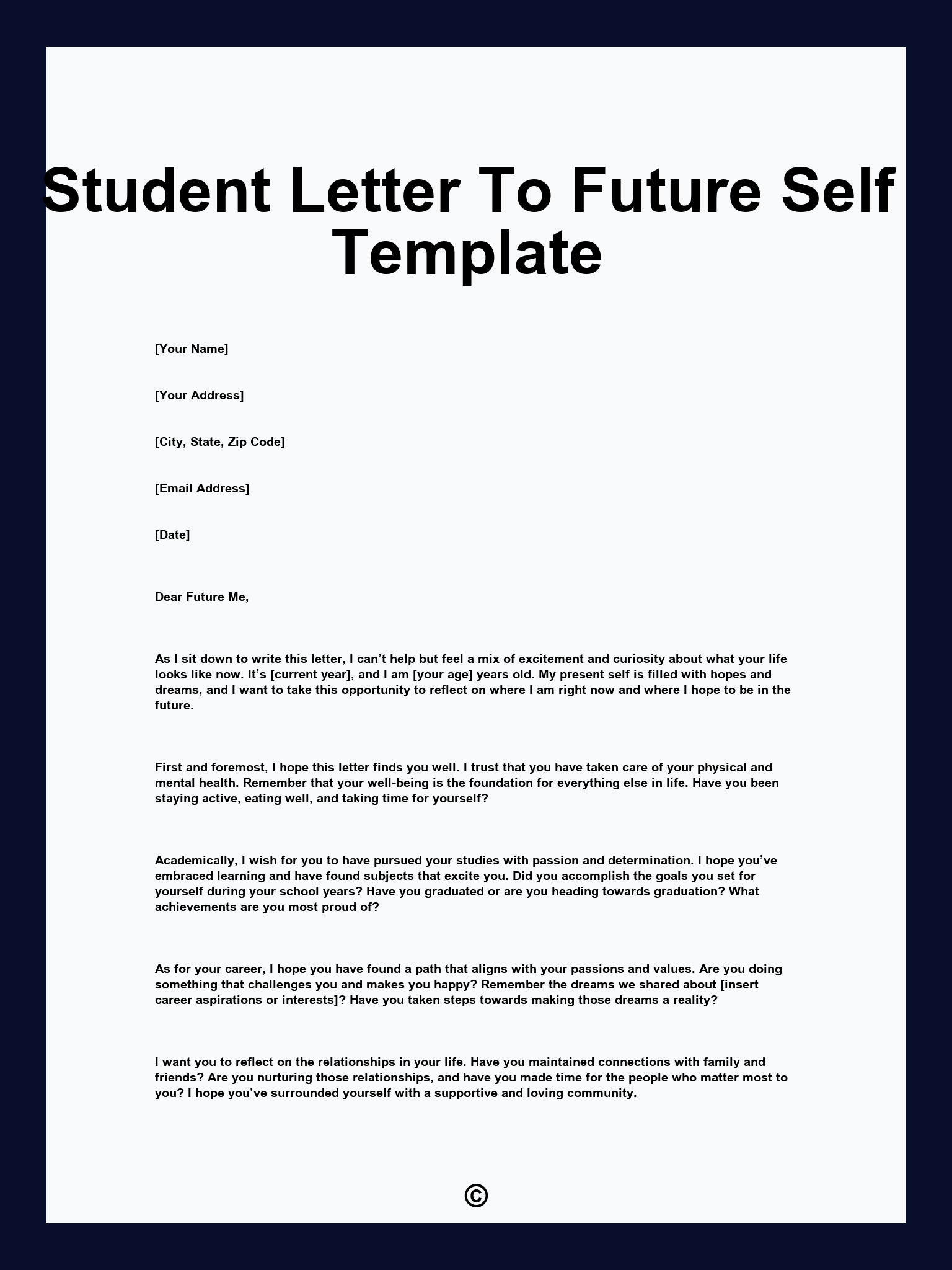 Student Letter To Future Self Template