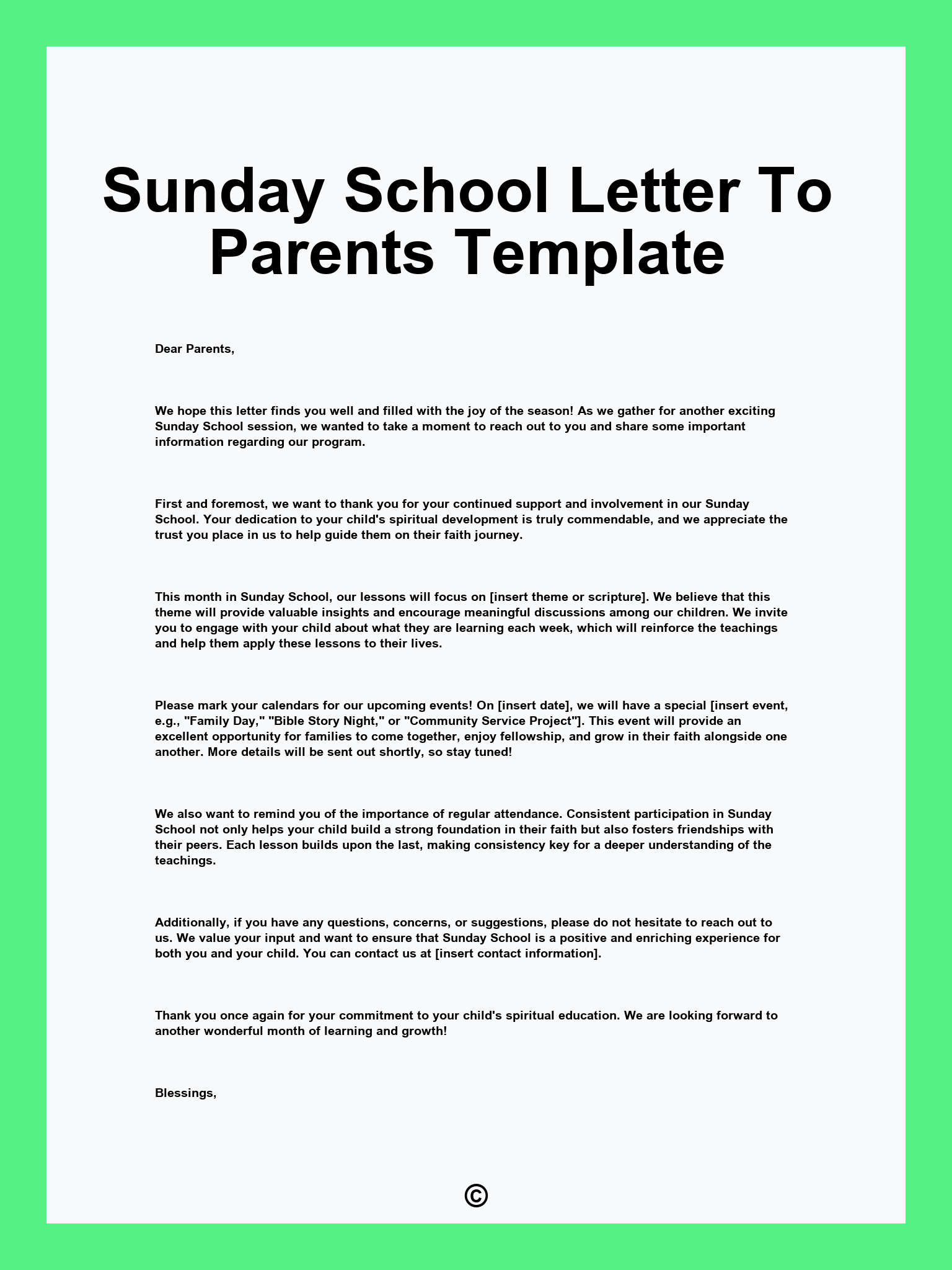 Sunday School Letter To Parents Template