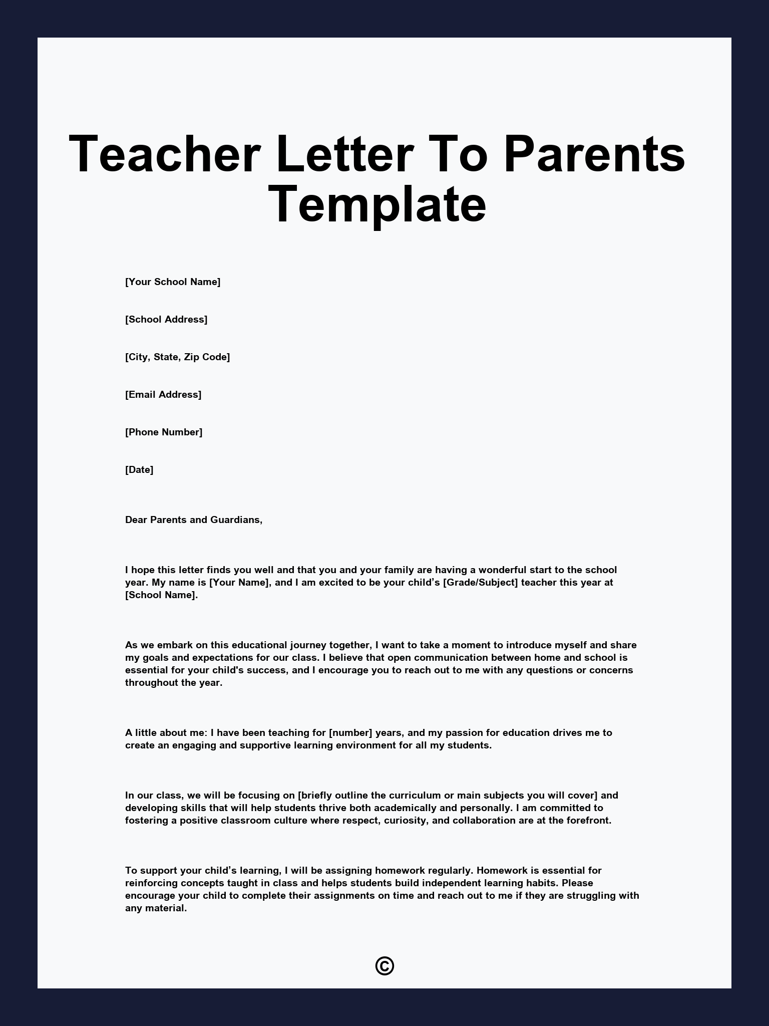 Teacher Letter To Parents Template