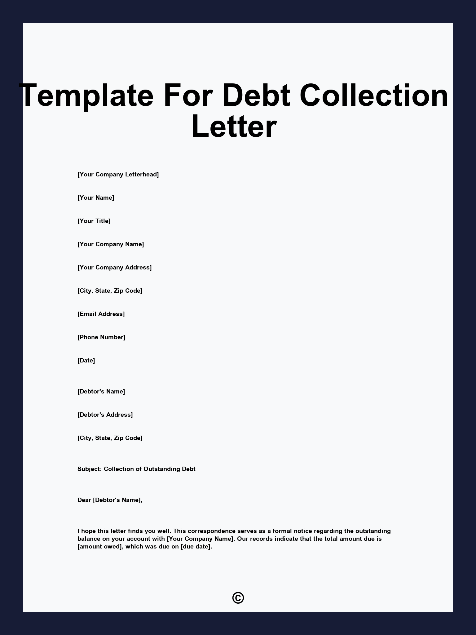 Template For Debt Collection Letter