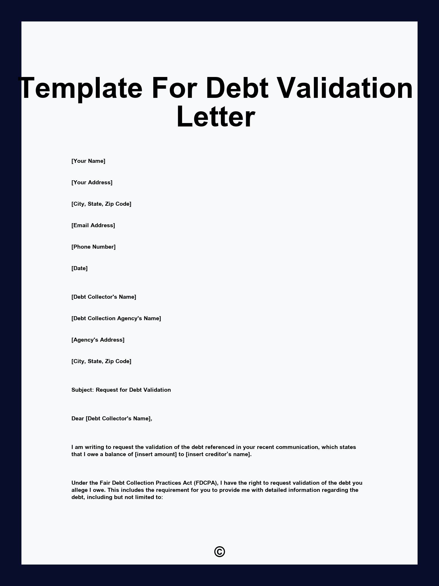 Template For Debt Validation Letter