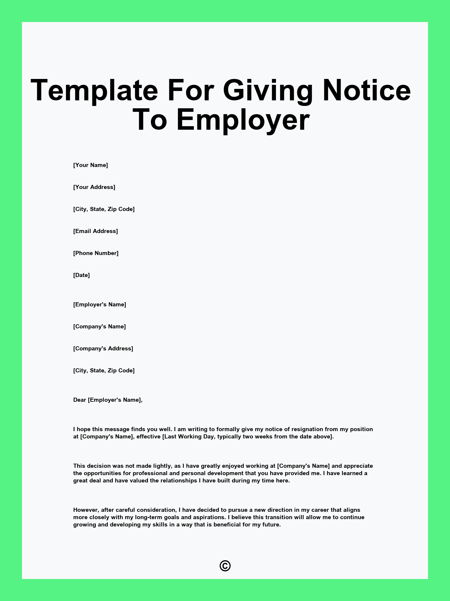 Template For Giving Notice To Employer
