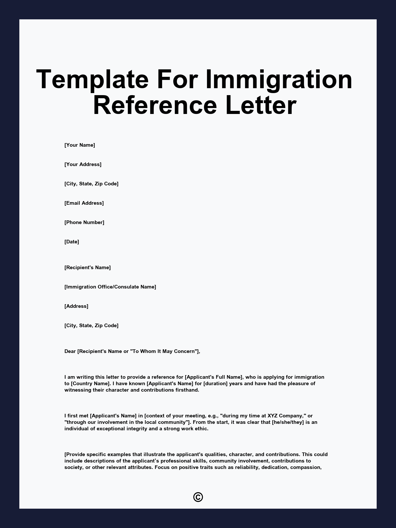 Template For Immigration Reference Letter