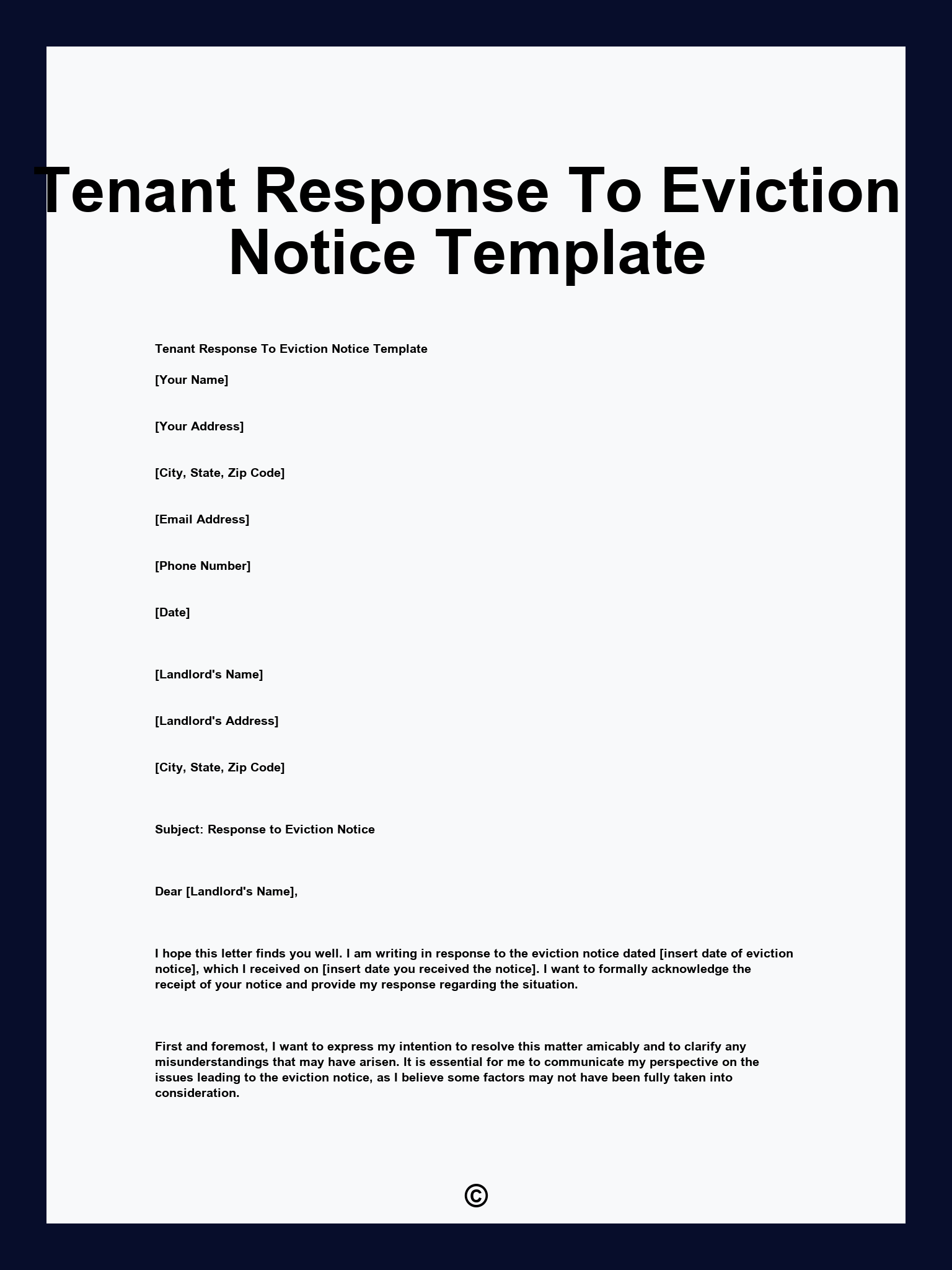 Tenant Response To Eviction Notice Template