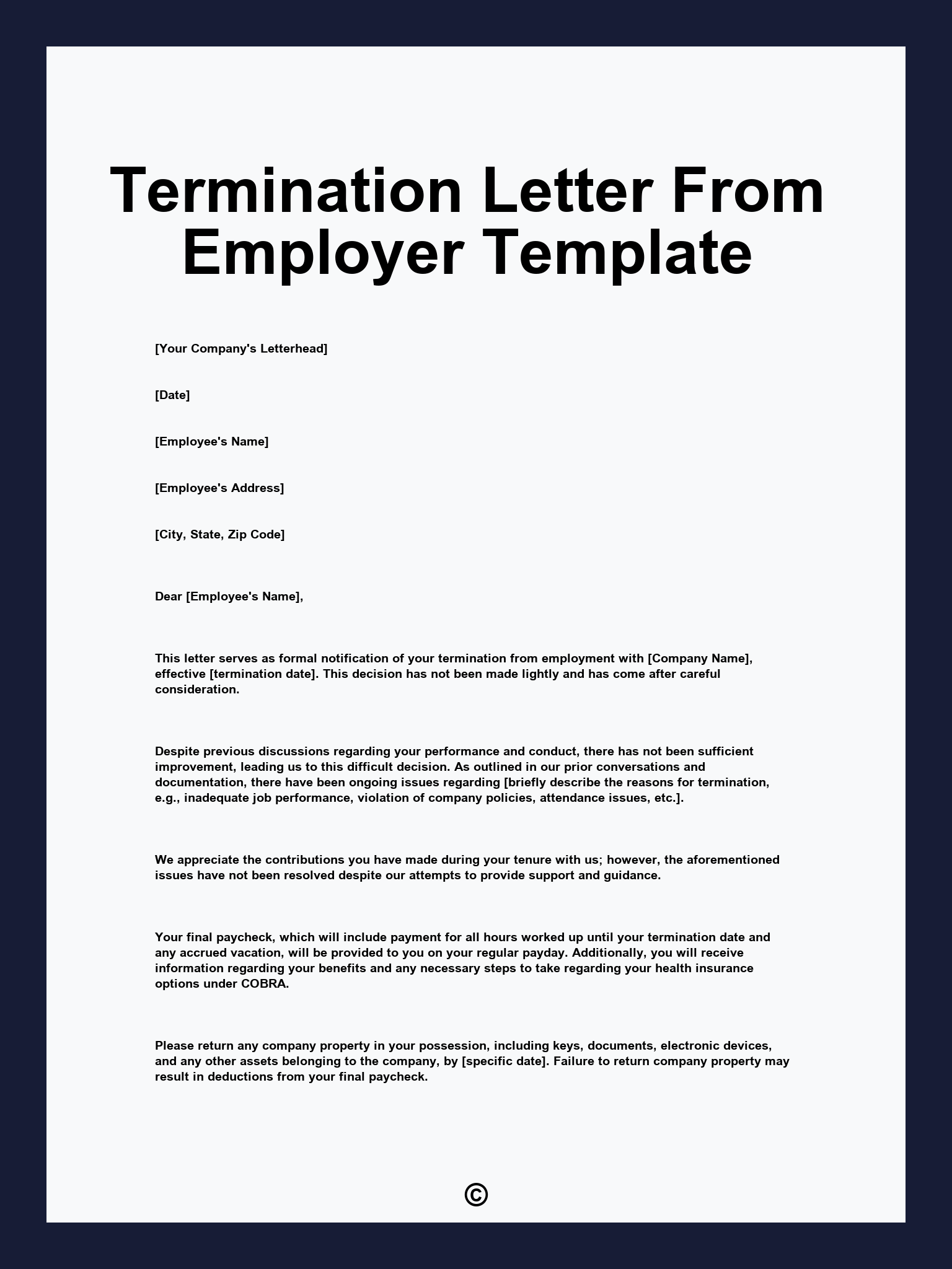 Termination Letter From Employer Template