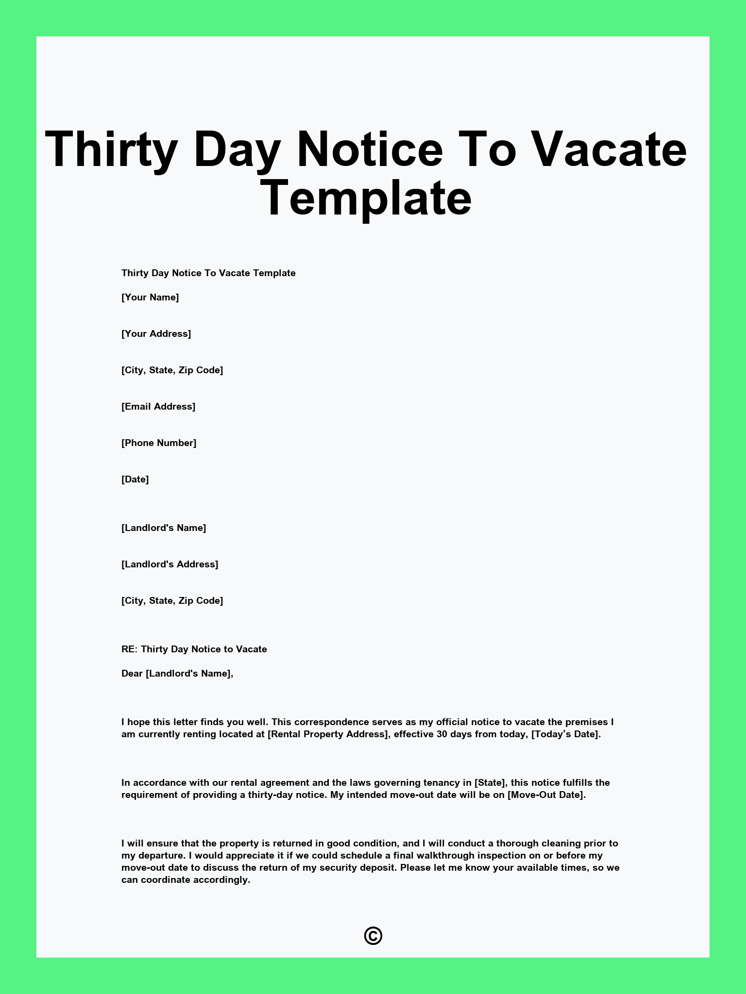 Thirty Day Notice To Vacate Template