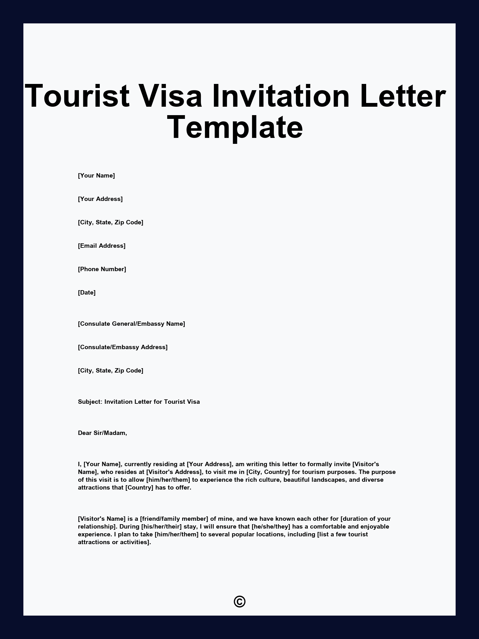 Tourist Visa Invitation Letter Template