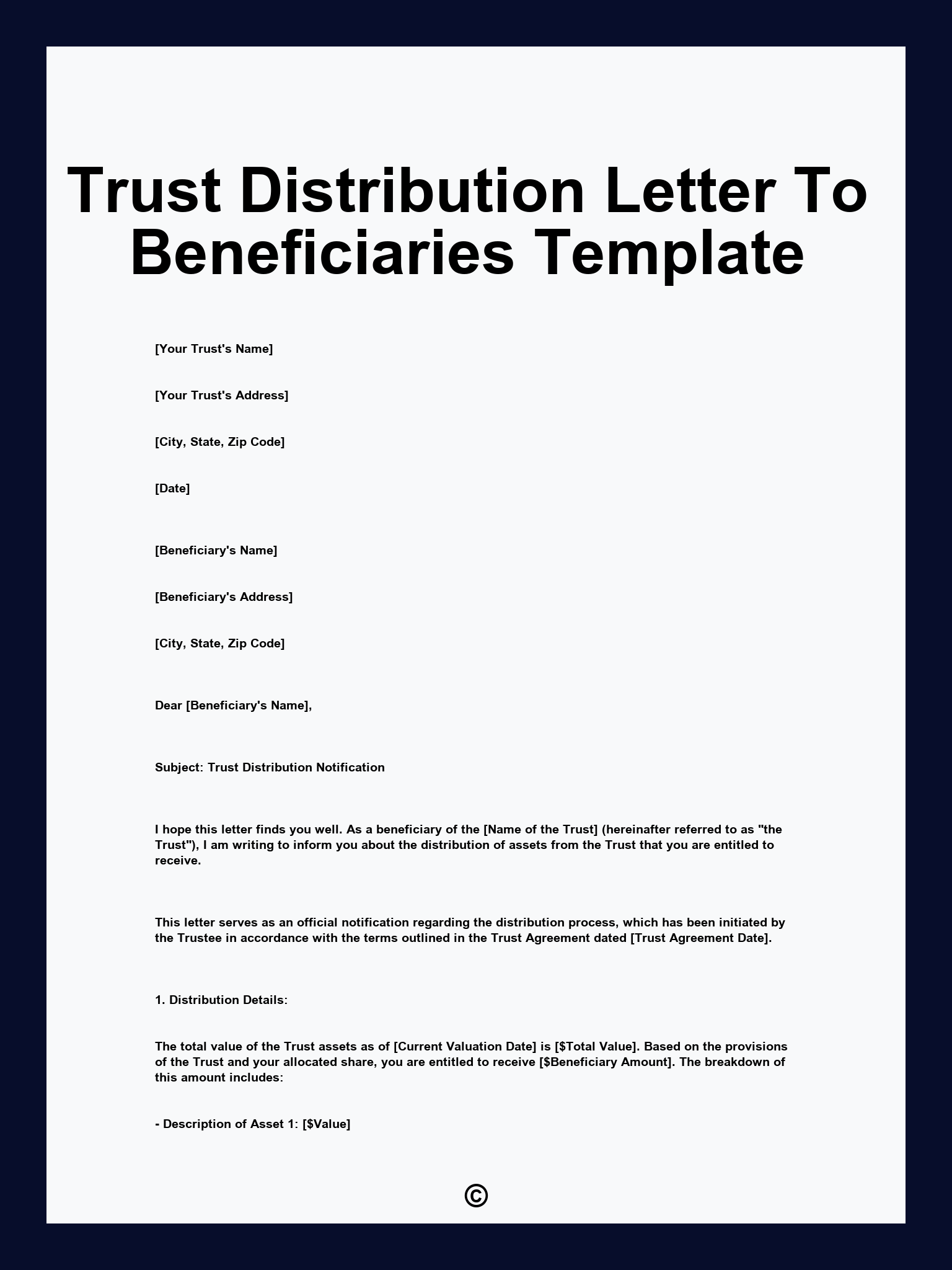 Trust Distribution Letter To Beneficiaries Template