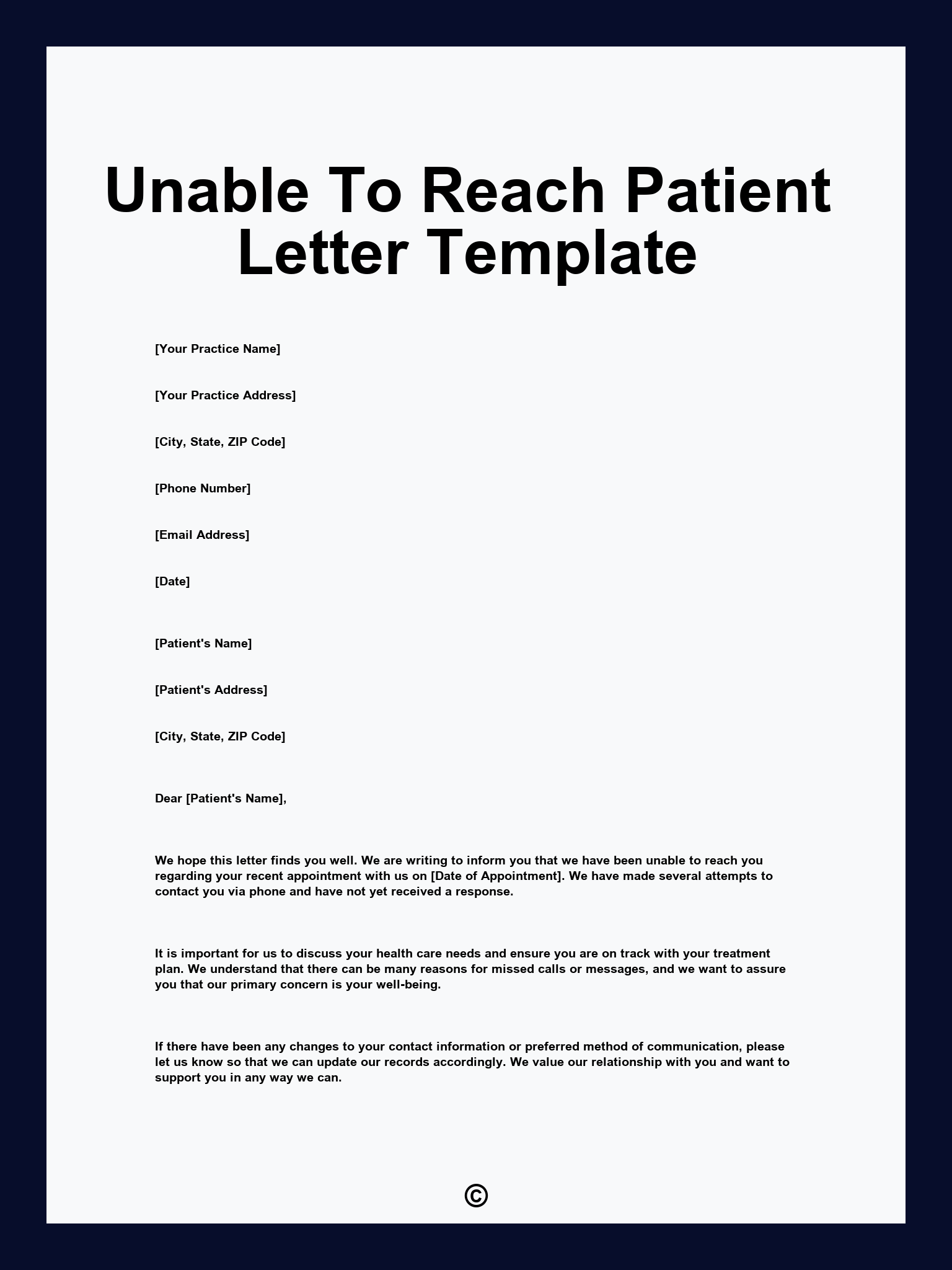 Unable To Reach Patient Letter Template