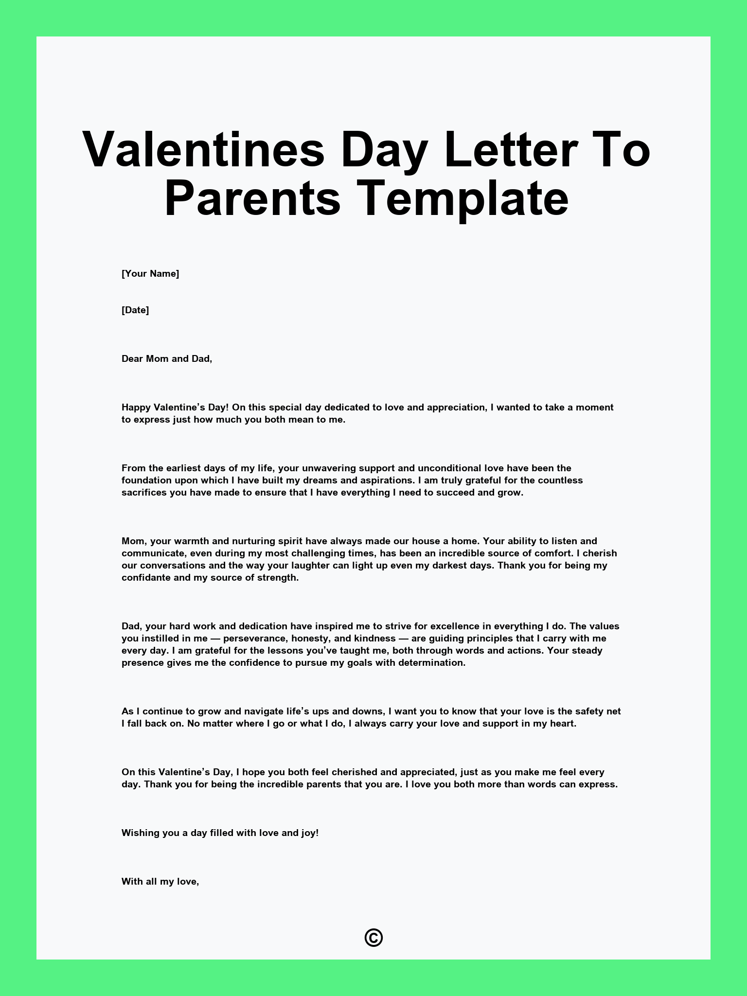 Valentines Day Letter To Parents Template