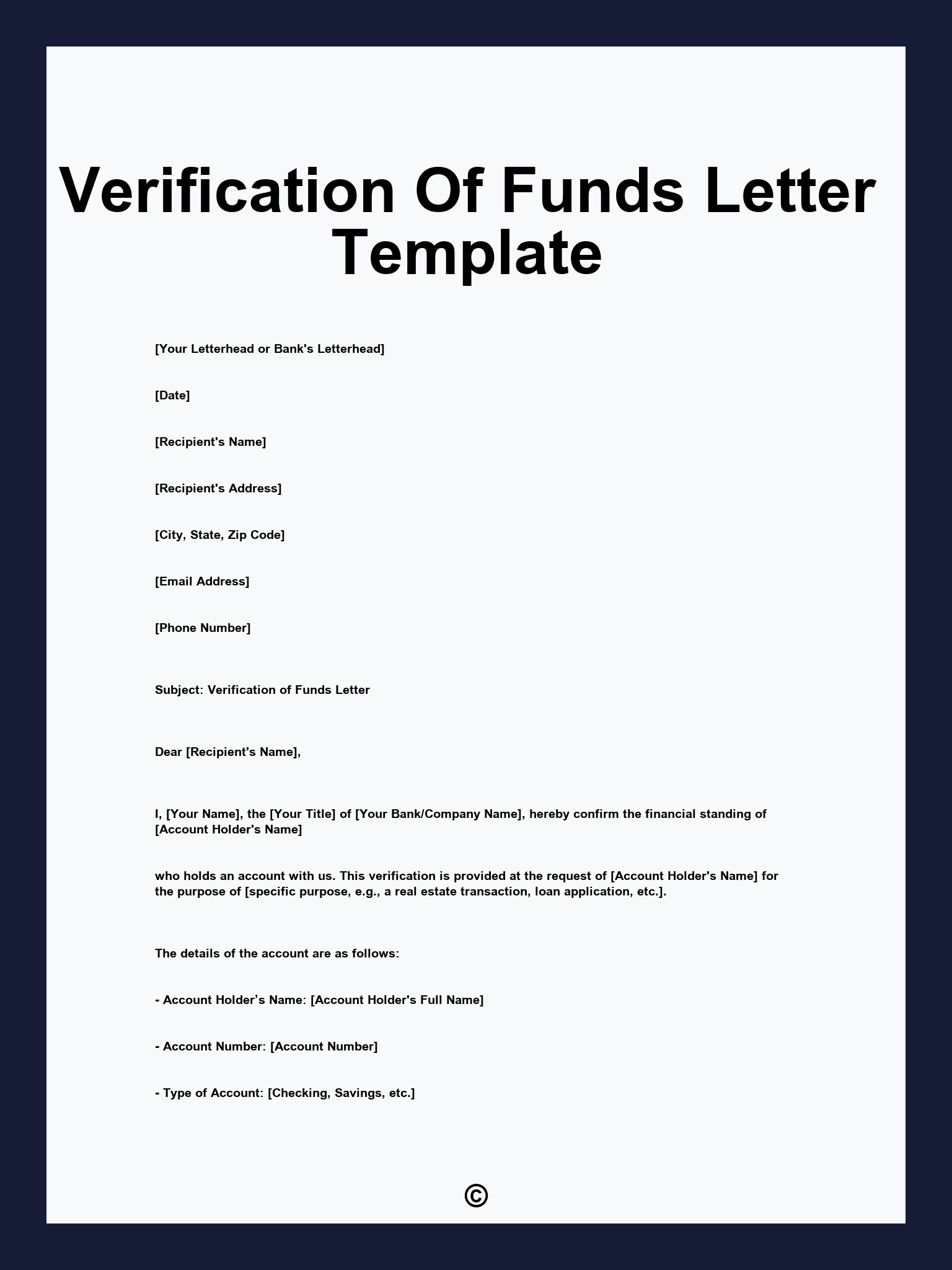 Verification Of Funds Letter Template
