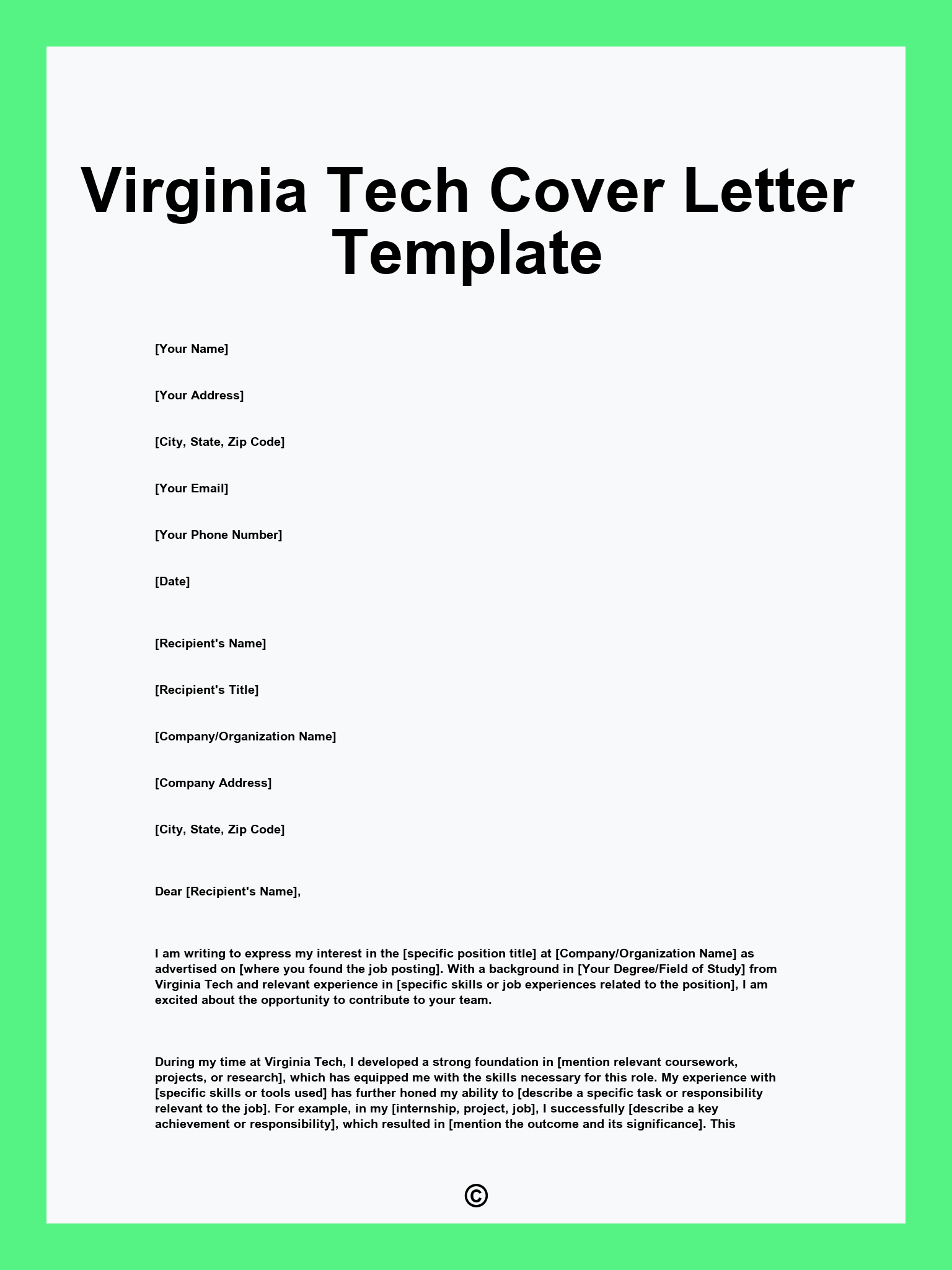 Virginia Tech Cover Letter Template