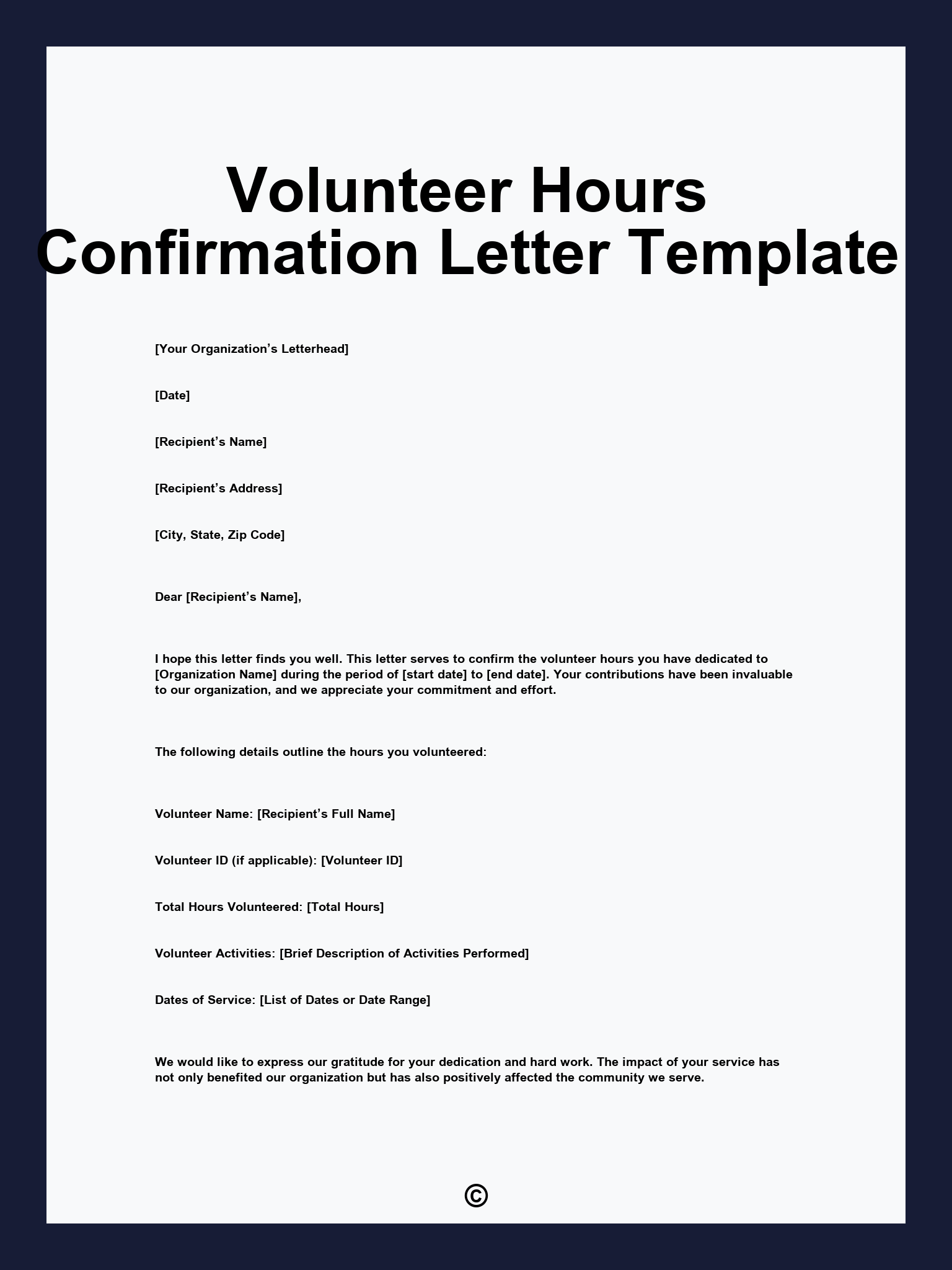 Volunteer Hours Confirmation Letter Template