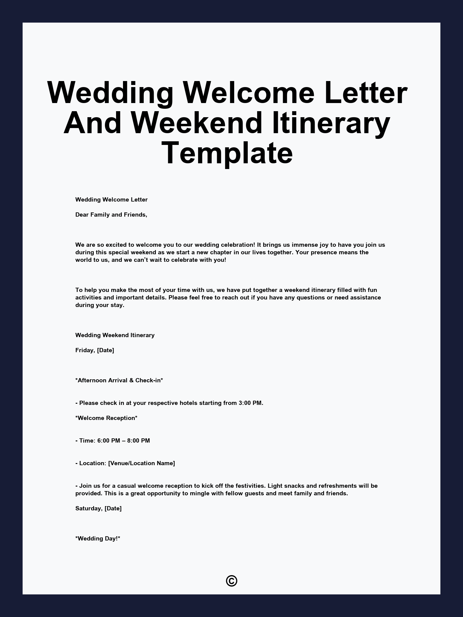 Wedding Welcome Letter And Weekend Itinerary Template